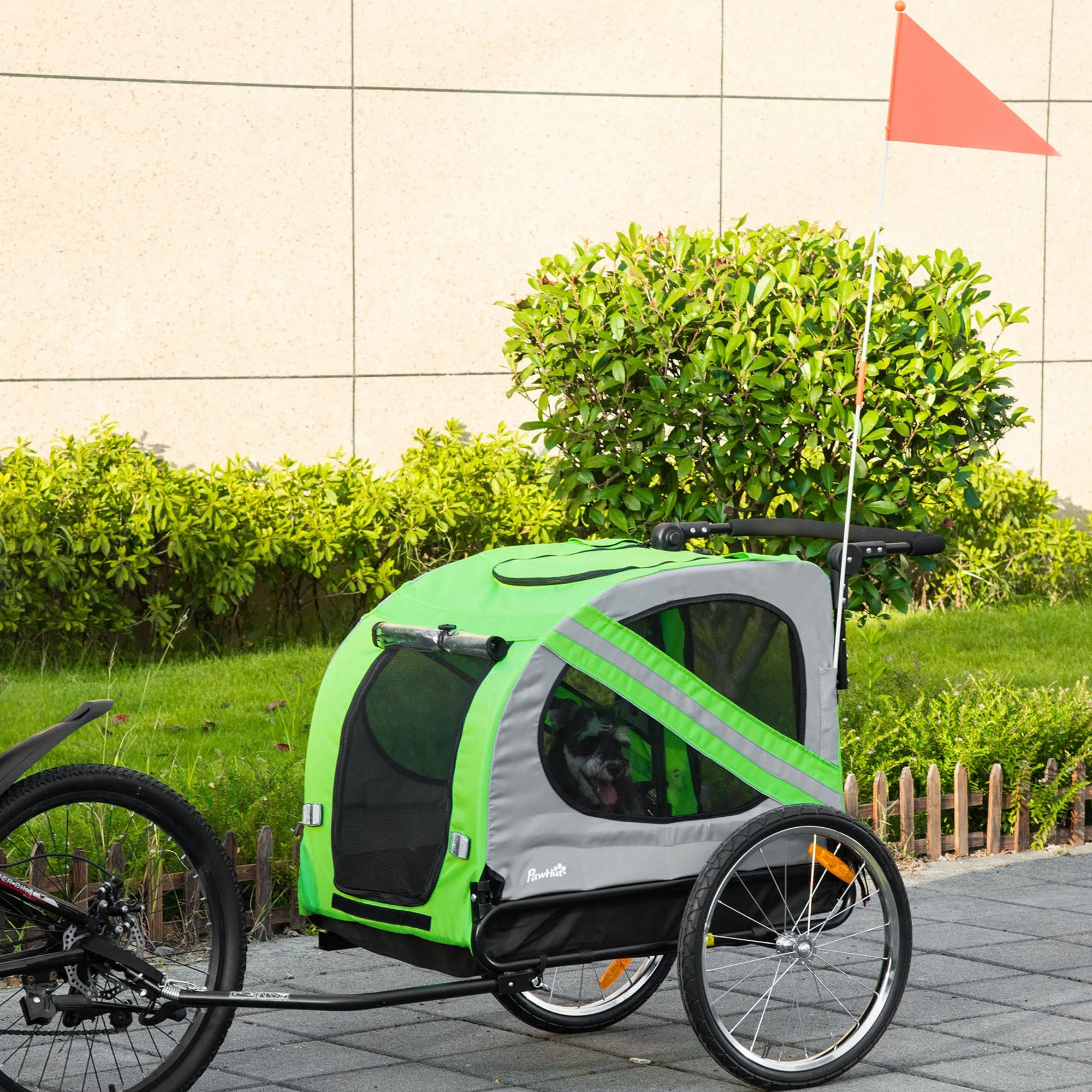 2-in-1 Steel and Oxford Fabric Dog Bike Trailer and Stroller with Reflectors, Green - Image 2
