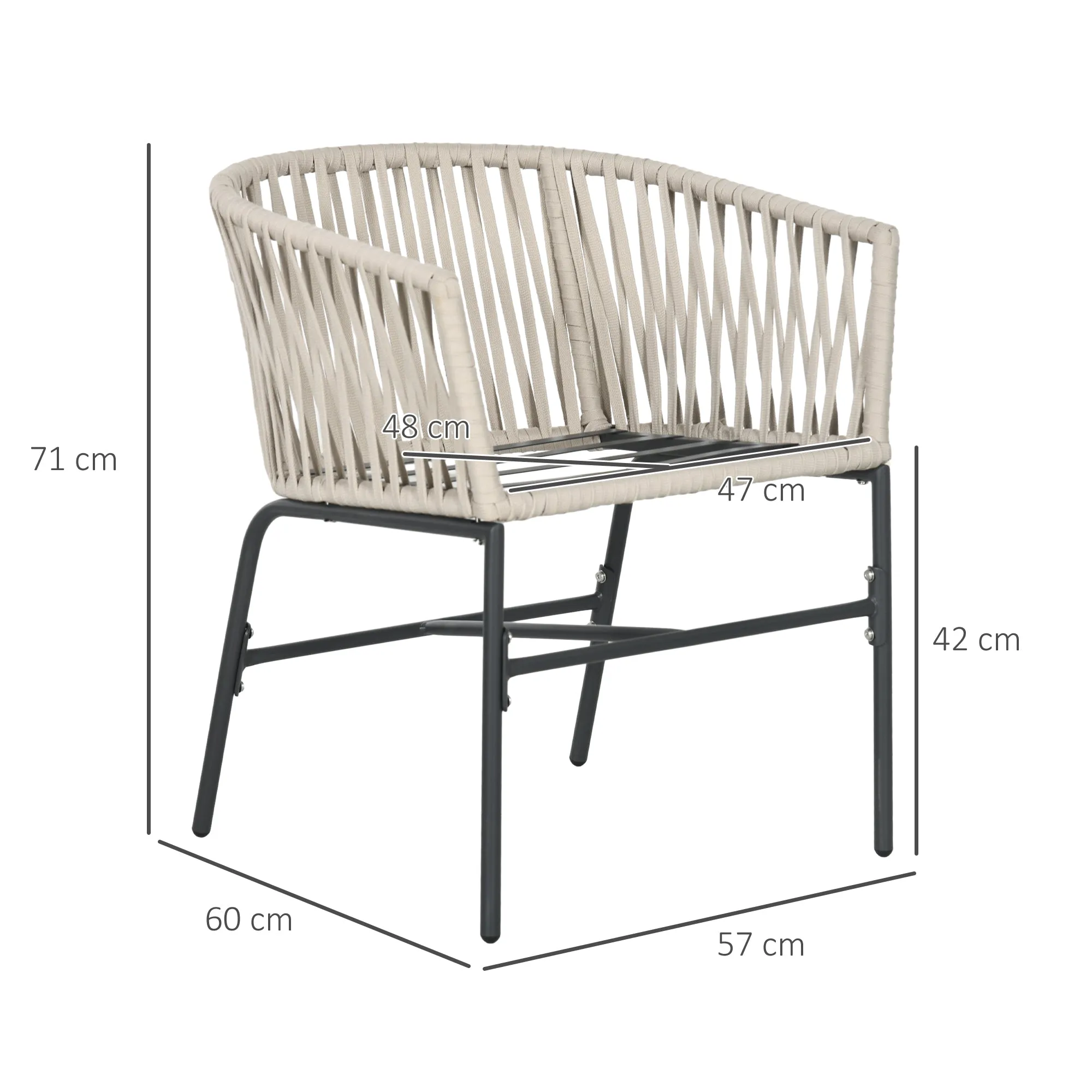 Set of 2 Boho Style Garden Chairs with Rope Upholstery and Padded Cushions, Grey - Image 3