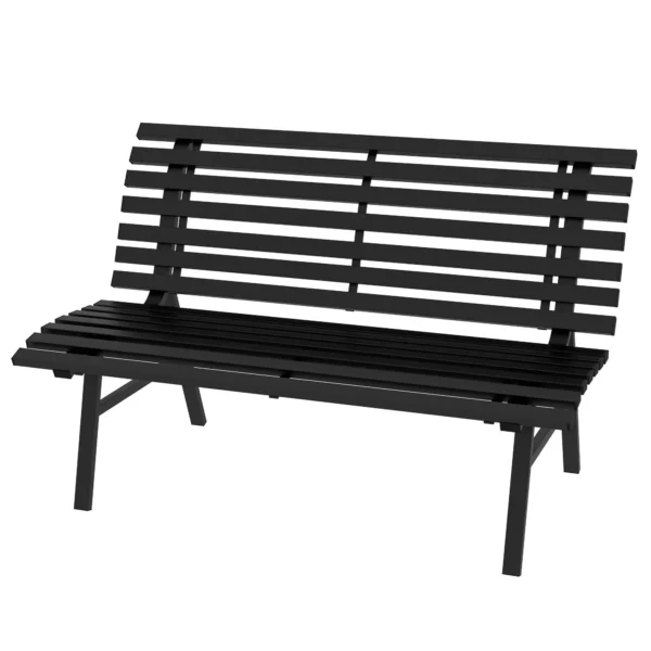 2-Seater Aluminum Slatted Outdoor Bench, 123x67x79cm, Black