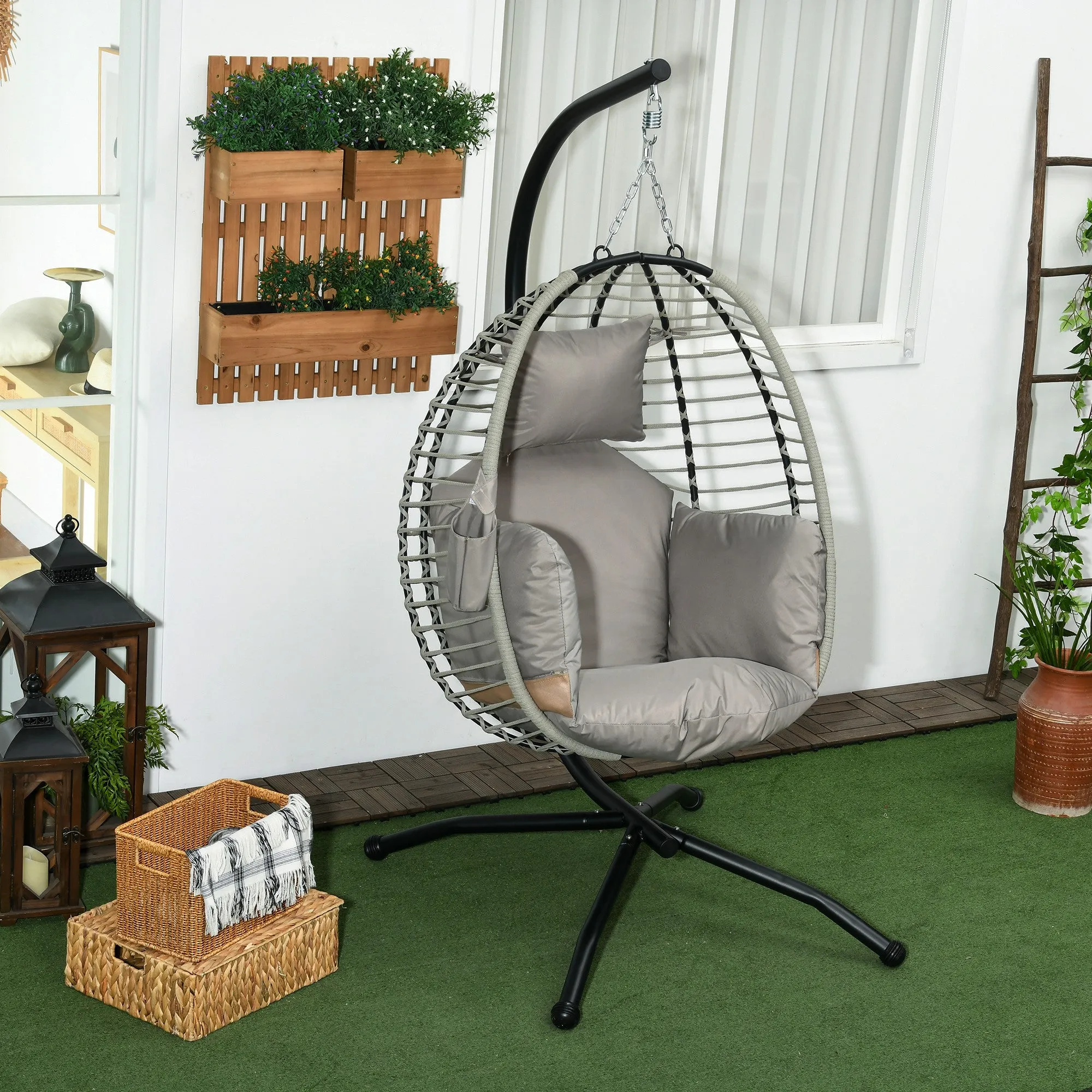 Rohan | Hanging Chair suspended with padded pillow, folding seat and steel and rope structure - Image 2