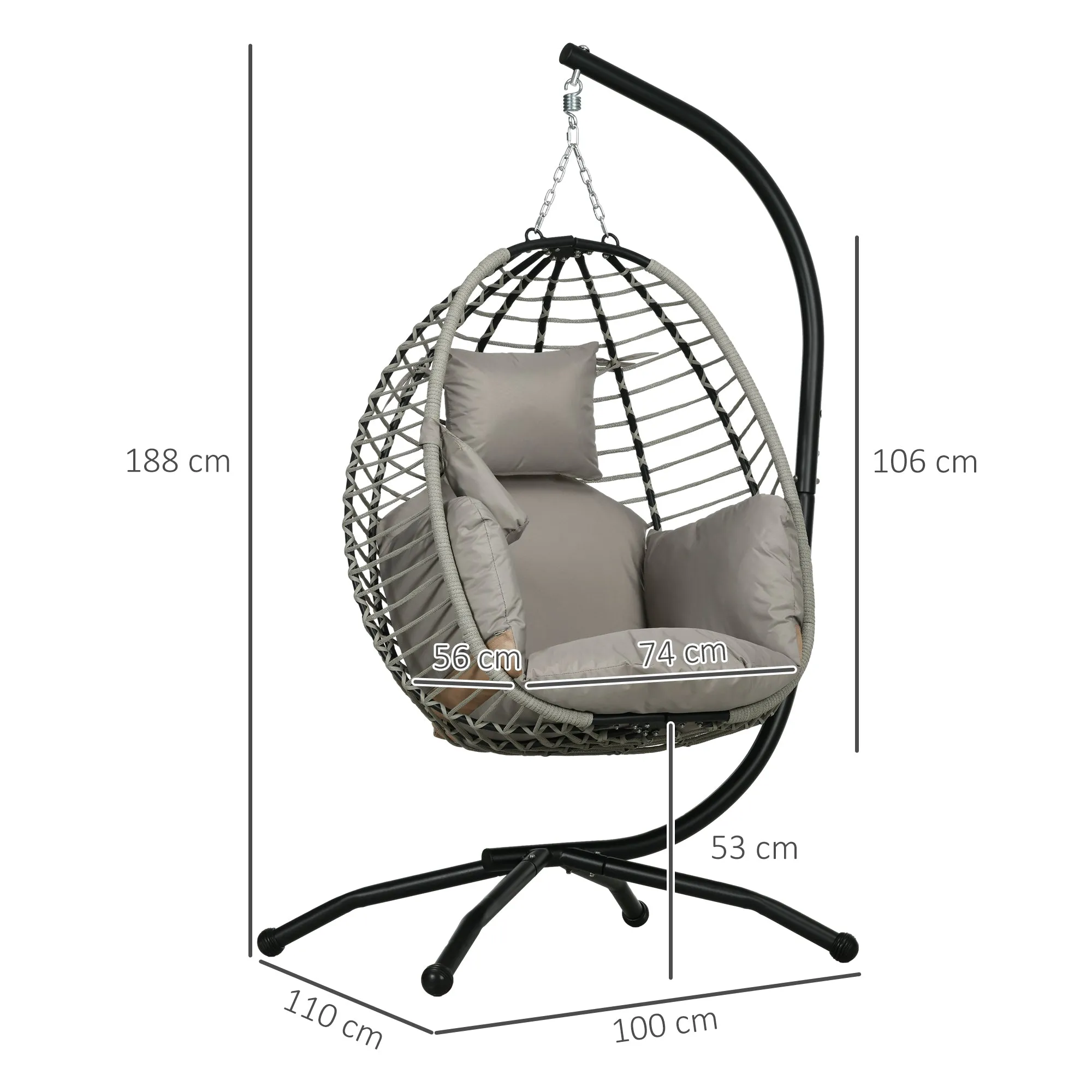 Rohan | Hanging Chair suspended with padded pillow, folding seat and steel and rope structure - Image 3