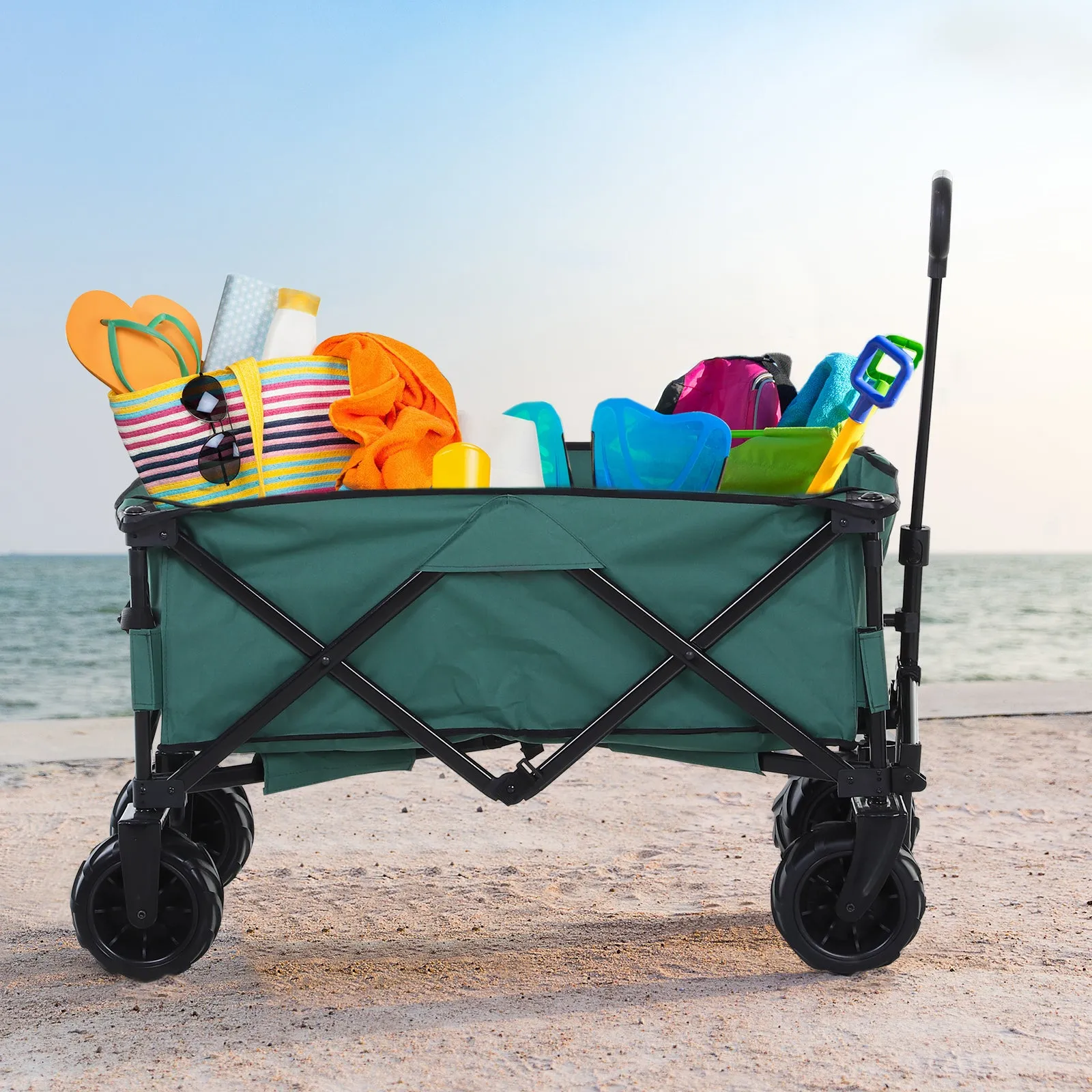Garden Cart Max Load 70kg with Telescopic Handle, in Metal and Oxford Fabric, 108x55 cm, Green - Image 2