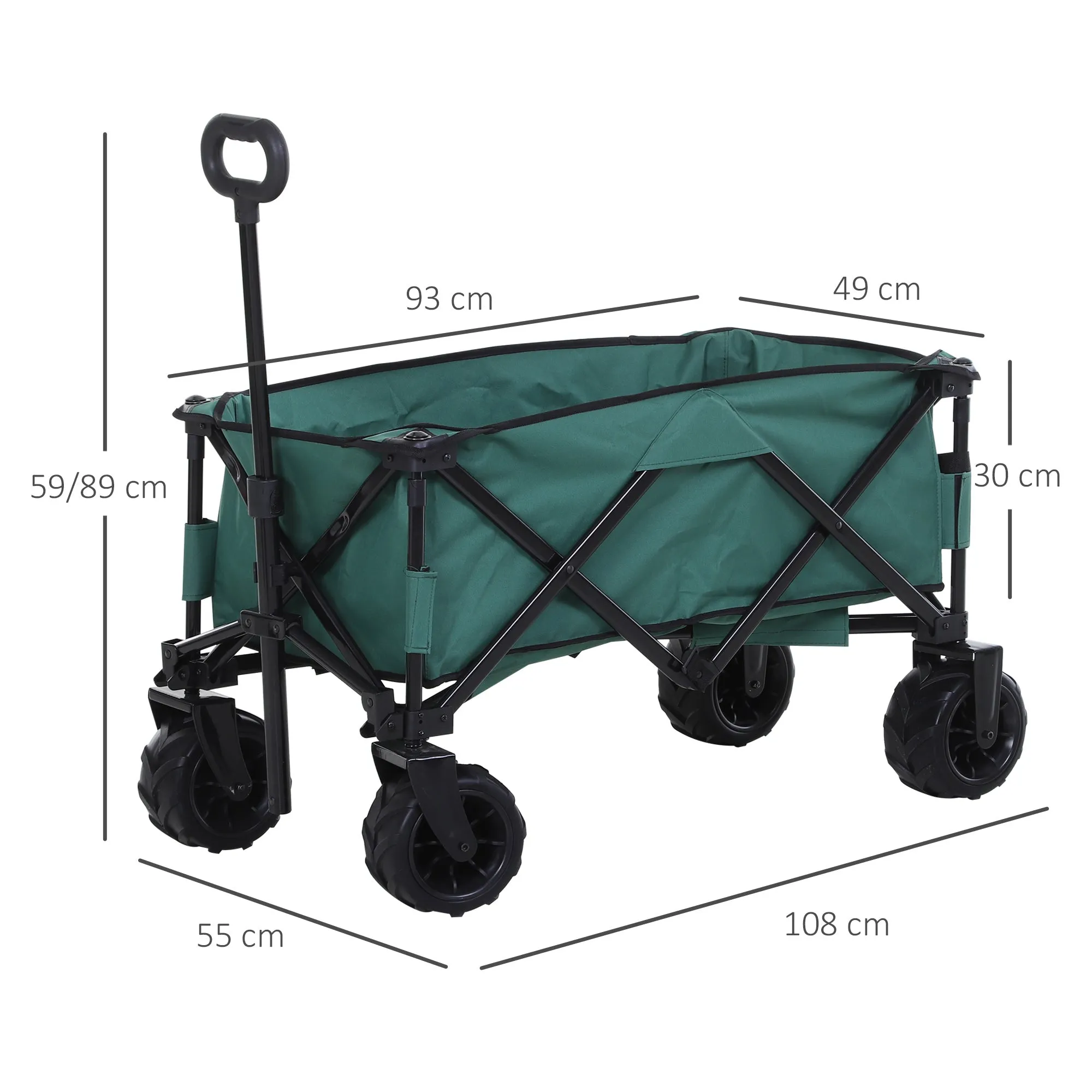 Garden Cart Max Load 70kg with Telescopic Handle, in Metal and Oxford Fabric, 108x55 cm, Green - Image 3