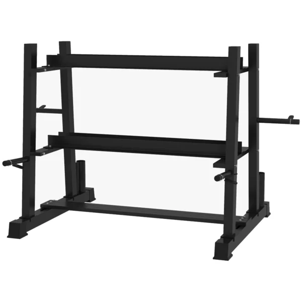 SportNow rack for steel dumbbells with 4 adjustable weights for weights and kettlebell, 131x75x80 cm, black