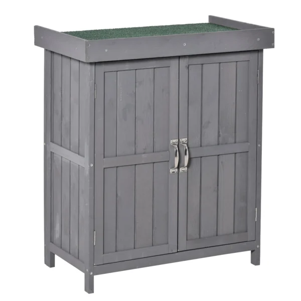 2-Tier Fir Wood Garden Cabinet with Opening Roof, 74x43x88 cm, Dark Grey