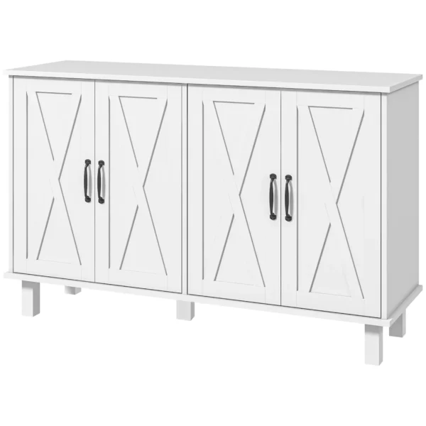 4-Tier MDF Multipurpose Cabinet with 2 Adjustable Shelves and 5 Legs, 120x37x75 cm, White