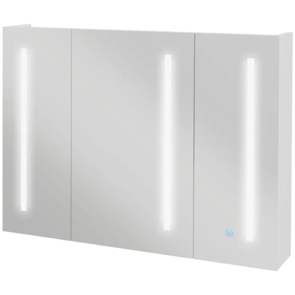 Mirror Cabinet with Adjustable Shelves and 3-Color LED Lights, MDF and Glass, 90x15x70 cm, White