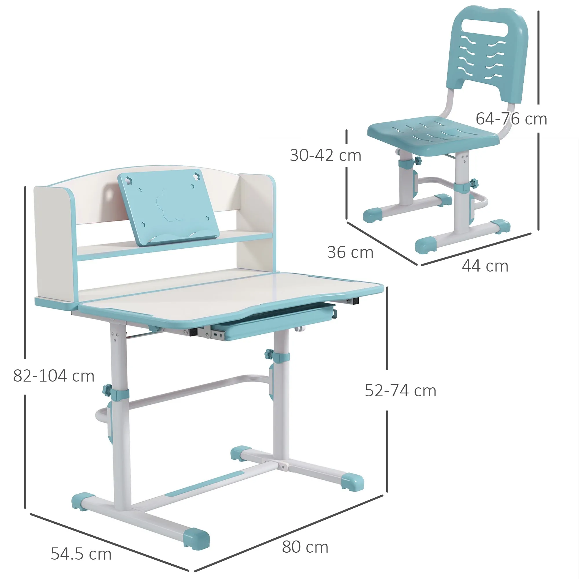Children's Desk Set with Height-Adjustable Chair and Tiltable Top, Ages 6-12, Blue - Image 3
