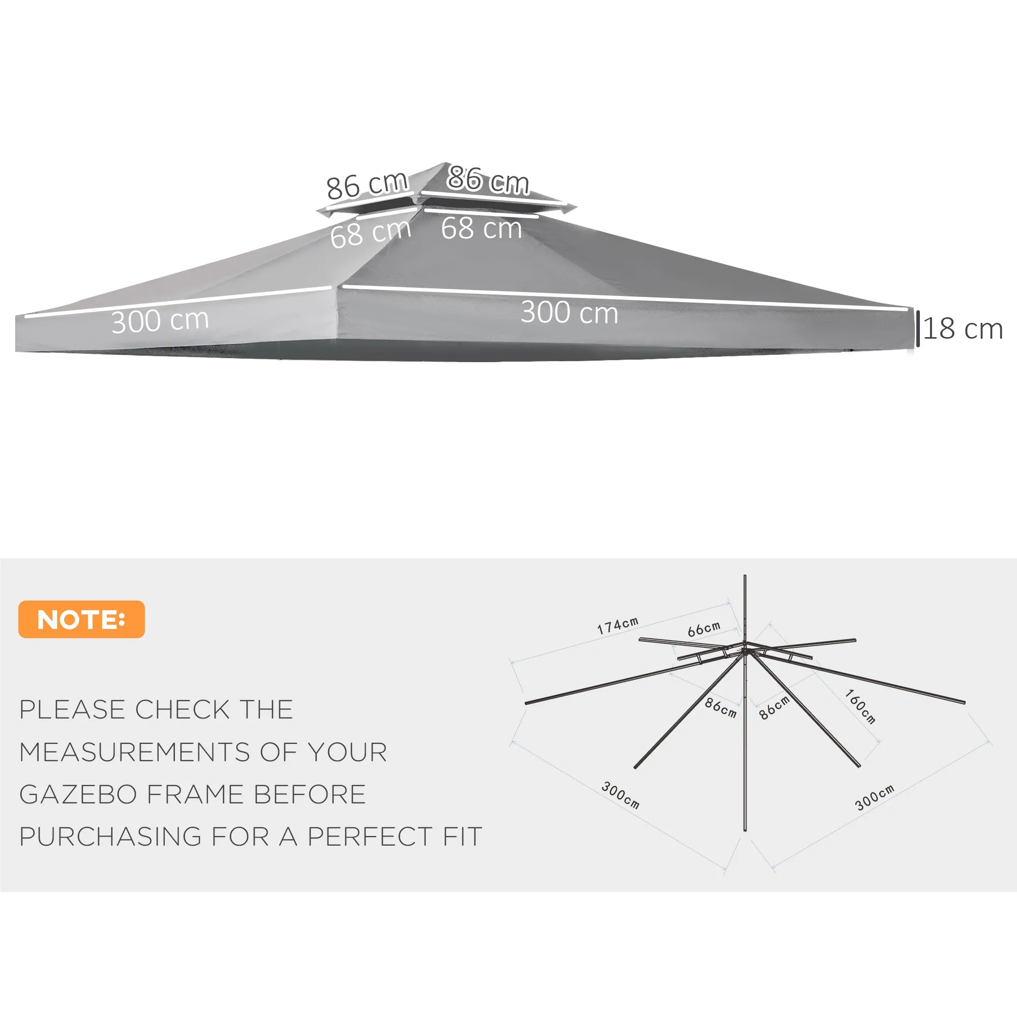 3x3m 2-Tier UV Resistant Replacement Gazebo Roof, Dark Grey - Image 3