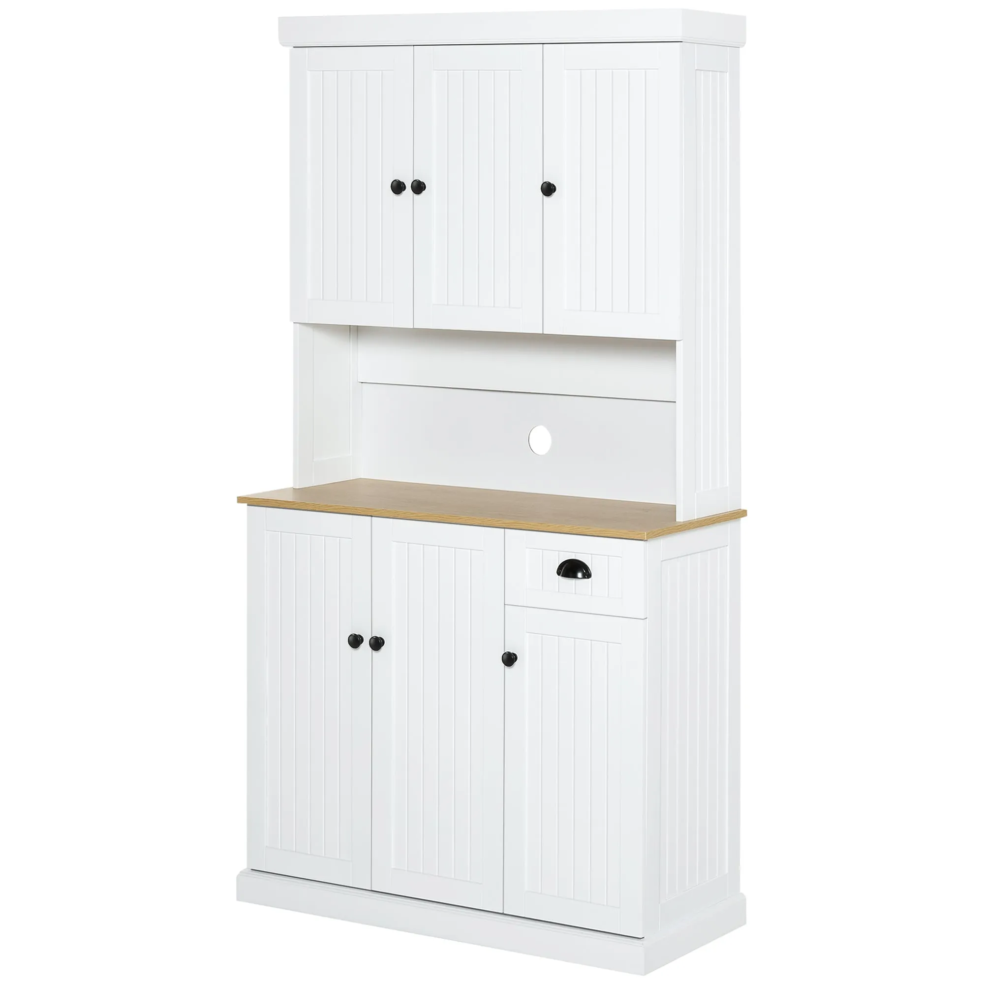 Wooden Kitchen Cabinet Pantry with Cabinets and Drawer Country Style, 101x39x180cm, White - Image 2