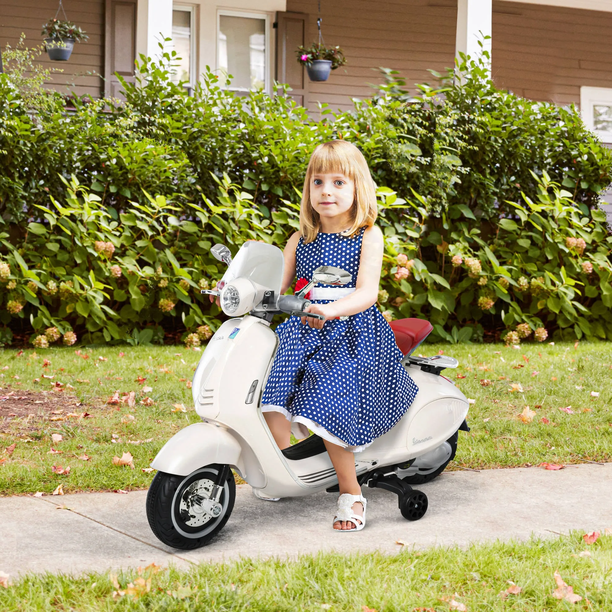 Officially Licensed Vespa Electric Motorcycle for Kids, 2 Wheels, Lights and Sounds, 108x49x75 cm, White - Image 2
