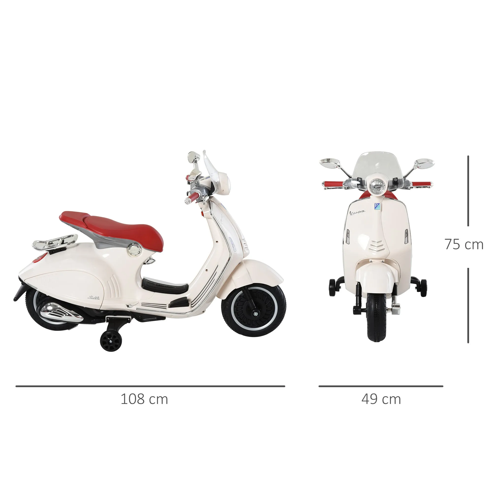 Officially Licensed Vespa Electric Motorcycle for Kids, 2 Wheels, Lights and Sounds, 108x49x75 cm, White - Image 3