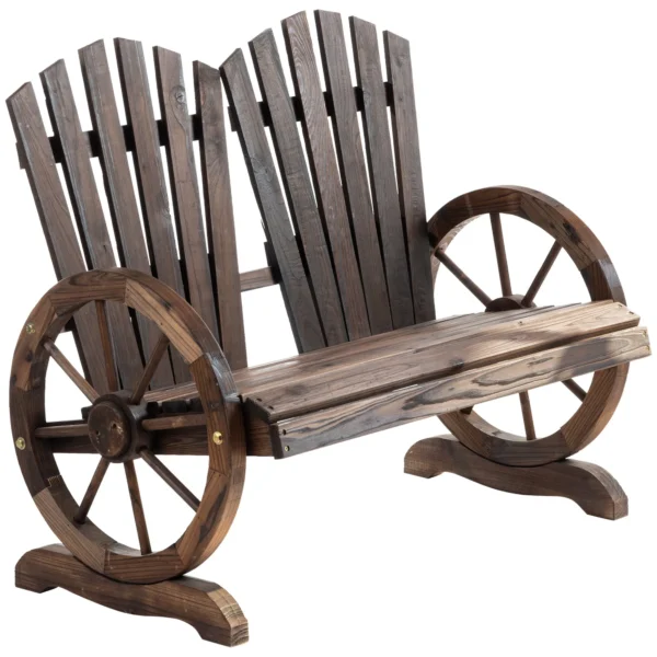 Country Style Wooden Garden Bench with Wheel Armrests, 108x66x95cm, Wood Color