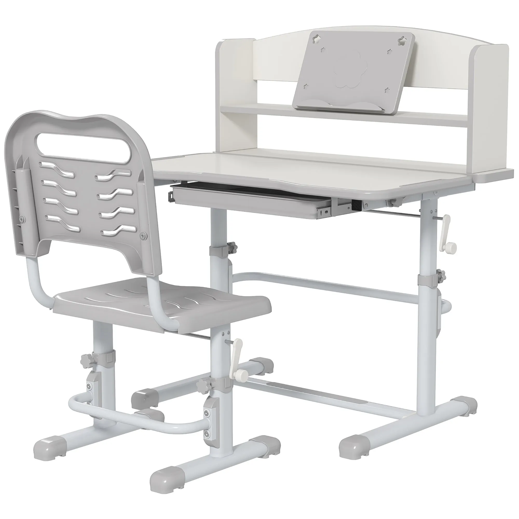 Children's Desk Set with Height-Adjustable Chair and Tiltable Top, Ages 6-12, Grey