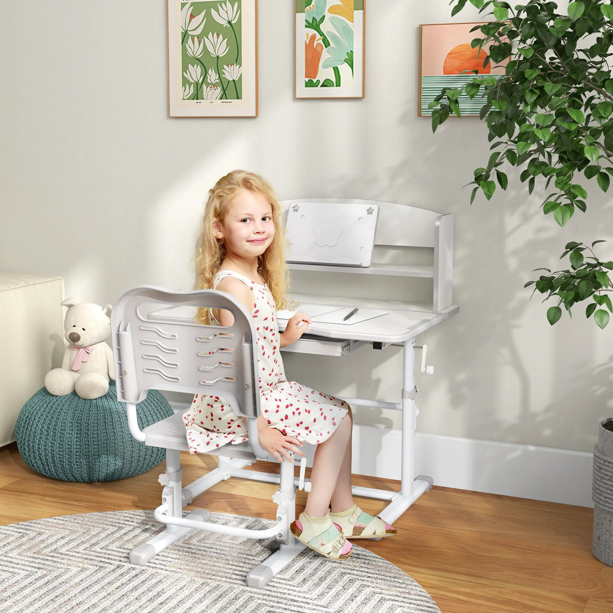 Children's Desk Set with Height-Adjustable Chair and Tiltable Top, Ages 6-12, Grey - Image 2