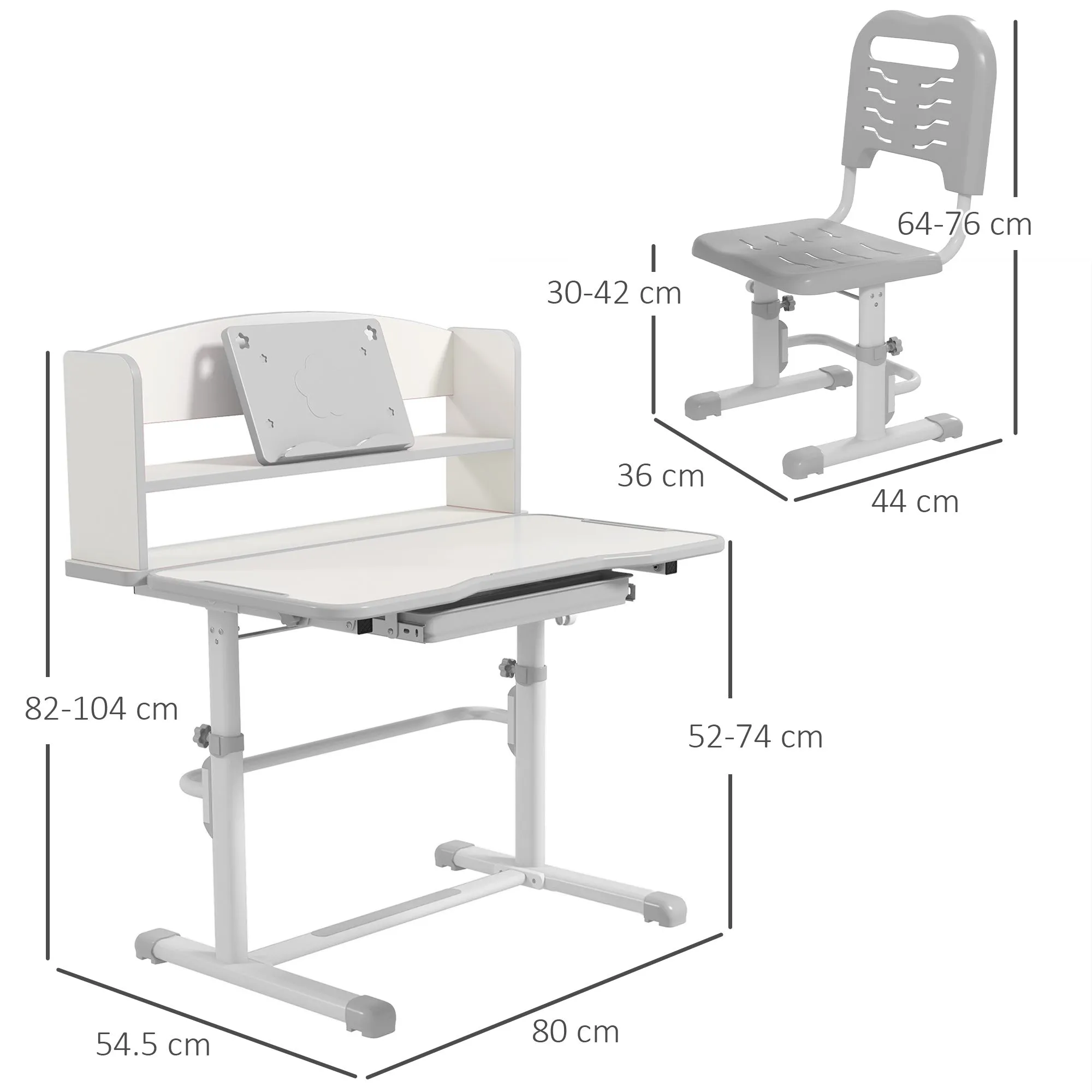 Children's Desk Set with Height-Adjustable Chair and Tiltable Top, Ages 6-12, Grey - Image 3
