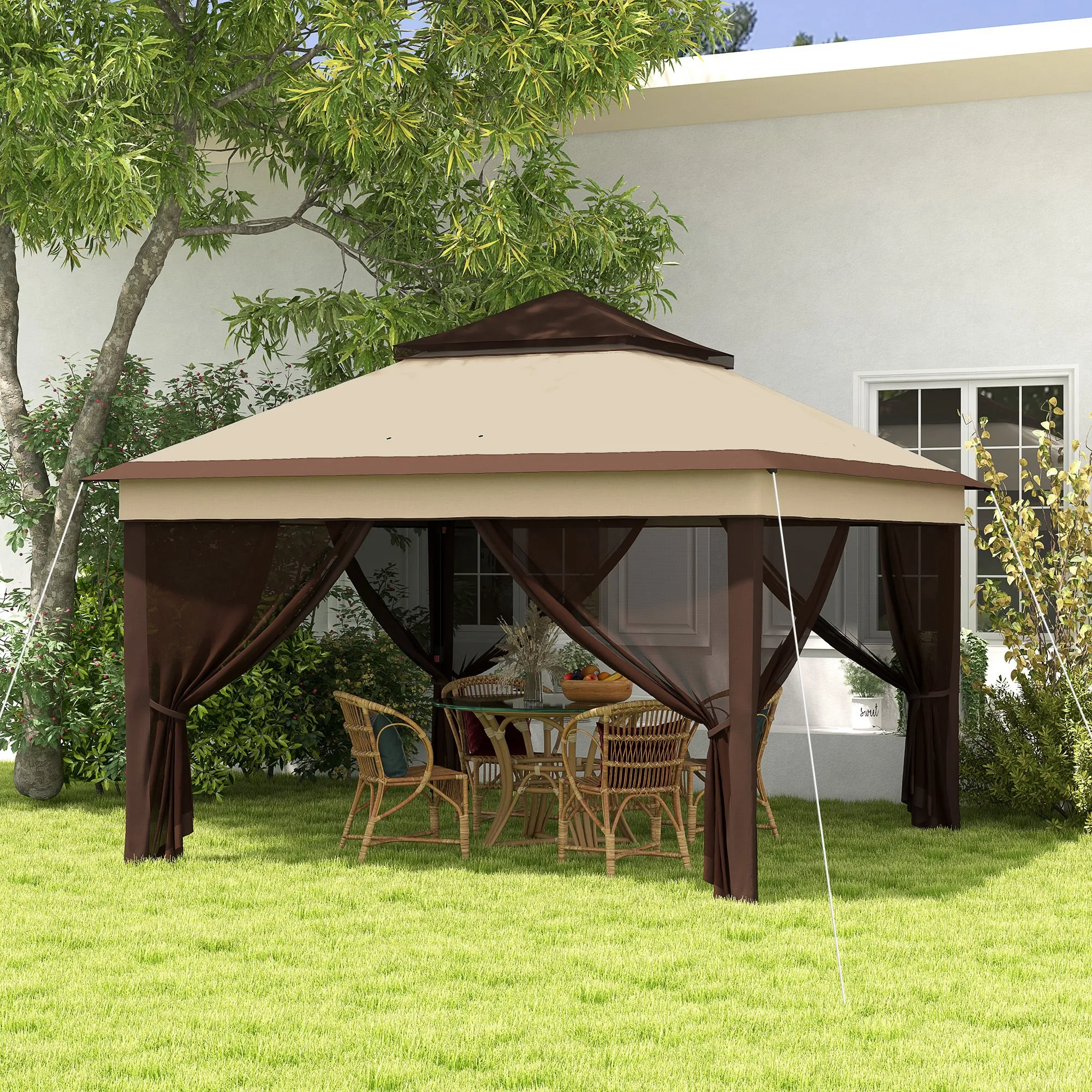 3x3 Gazebo Adjustable on 3 Levels with Removable Walls, in Steel and Oxford Fabric, Coffee and Beige Color - Image 2