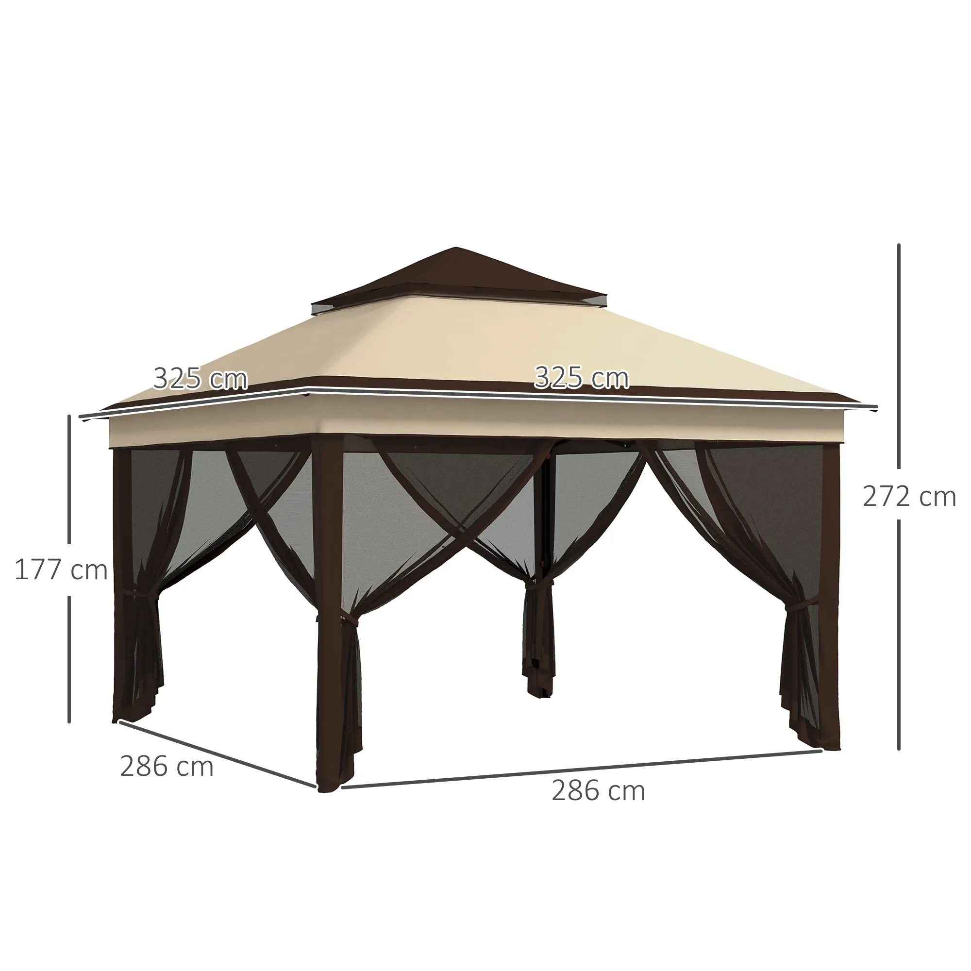 3x3 Gazebo Adjustable on 3 Levels with Removable Walls, in Steel and Oxford Fabric, Coffee and Beige Color - Image 3