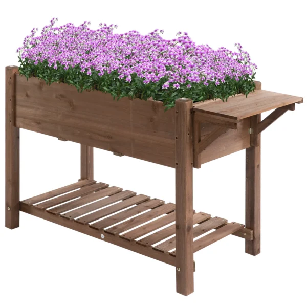 Wooden Raised Garden Bed with Folding Shelf and Bottom Shelf, 123x54x80cm