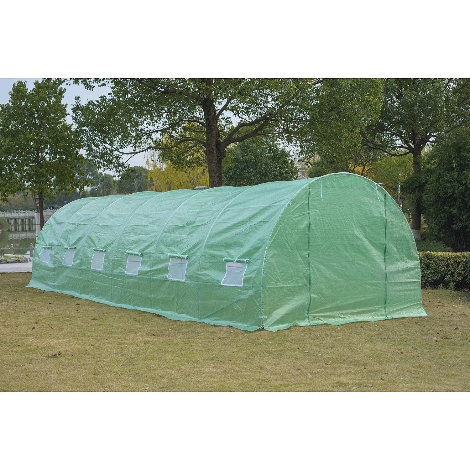 Garden Greenhouse with Roll-Up Door and 12 Windows in Steel and PE, 8×3×2m, Green - Image 3