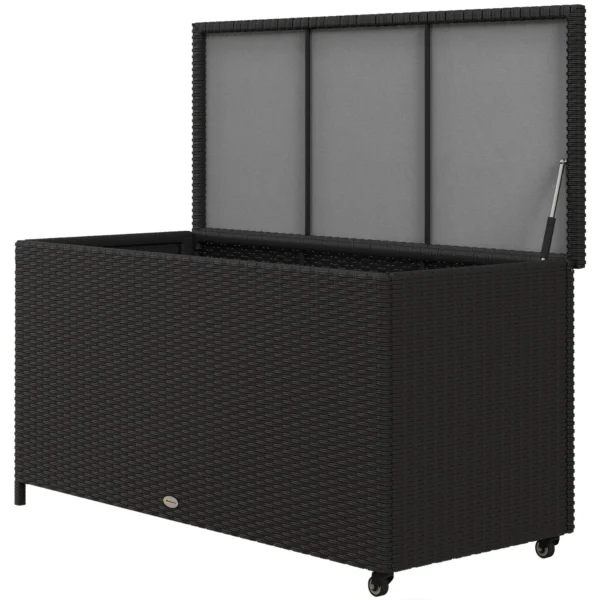 PE Rattan Garden Storage Chest with Wheels and Side Handle, 121x57x67cm, Black