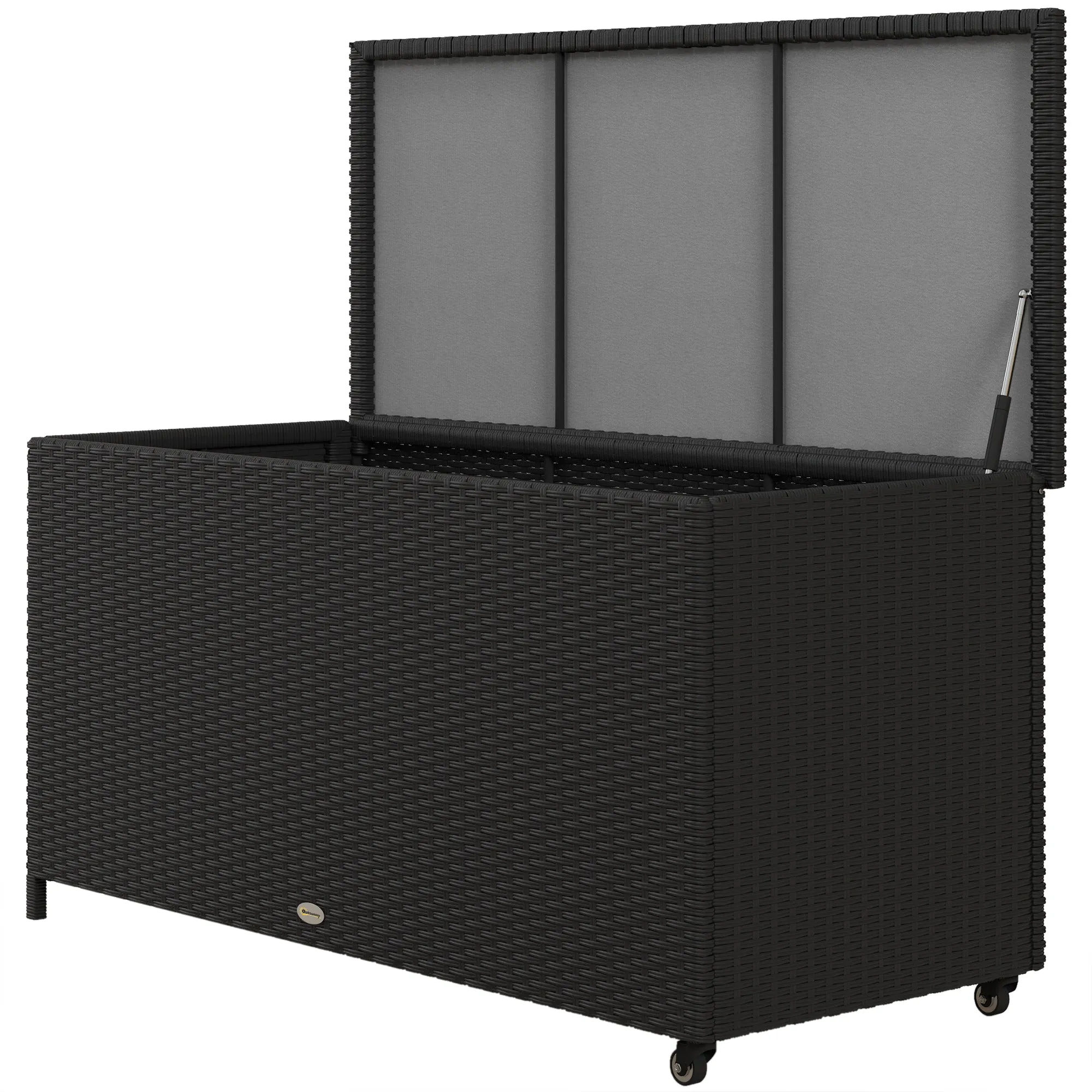 PE Rattan Garden Storage Chest with Wheels and Side Handle, 121x57x67cm, Black
