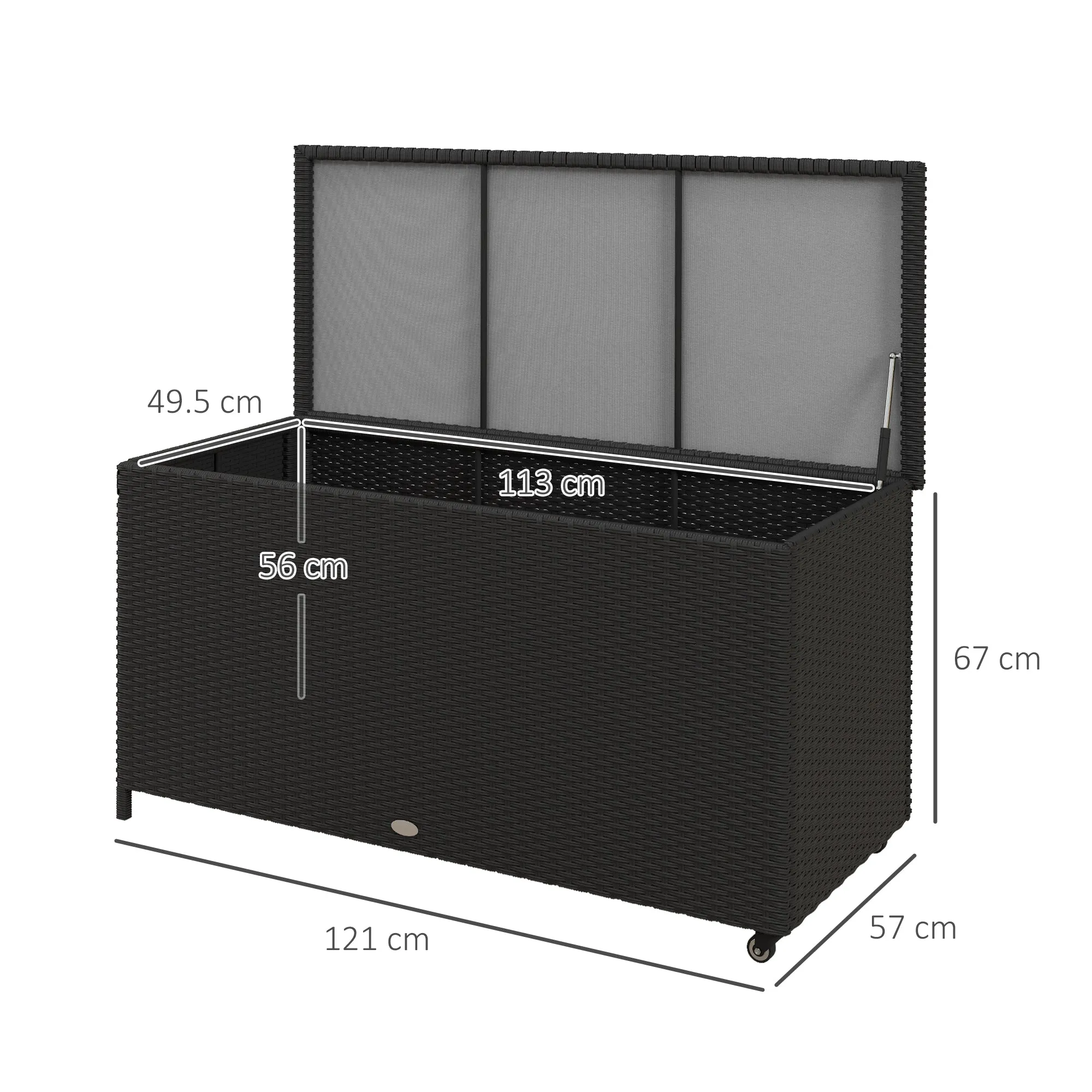 PE Rattan Garden Storage Chest with Wheels and Side Handle, 121x57x67cm, Black - Image 3