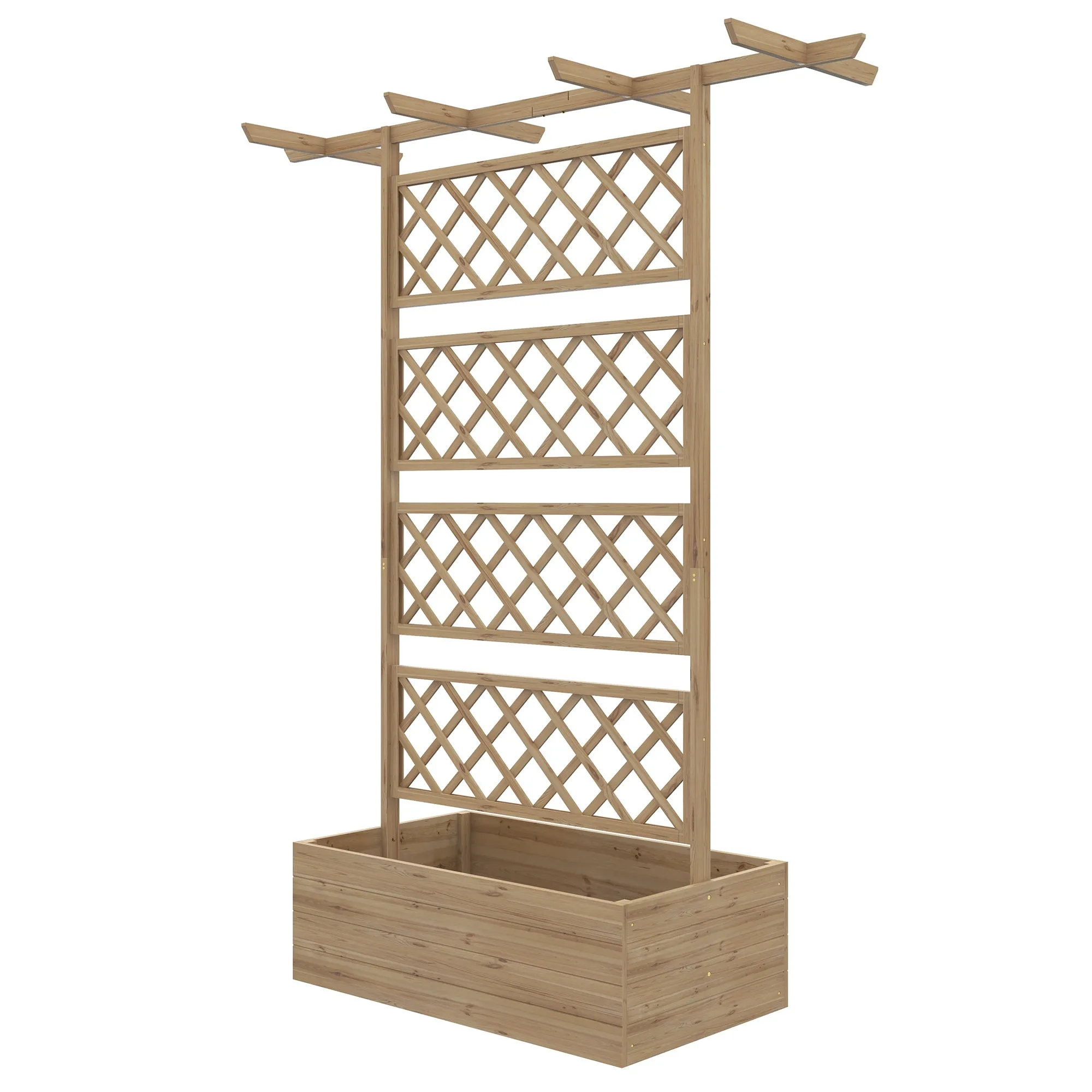 Garden Bed with Trellis and Pergola for Climbing Plants with Open Bottom, 160x55x183cm, Natural Wood - Image 2