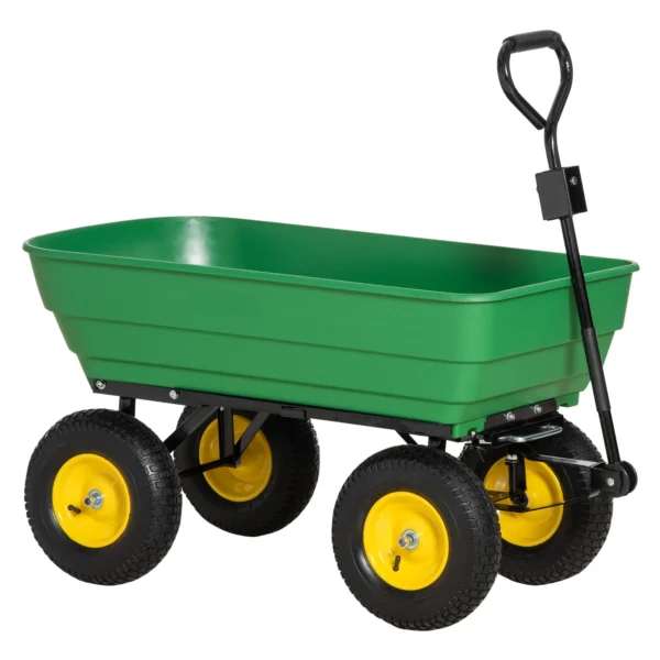 125L Steel and PP Garden Cart with Tipping Tray and Handle, 118x58x102 cm, Green