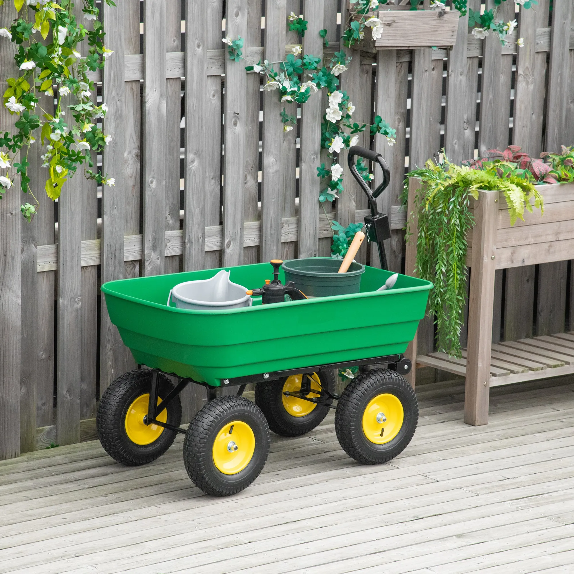 125L Steel and PP Garden Cart with Tipping Tray and Handle, 118x58x102 cm, Green - Image 2