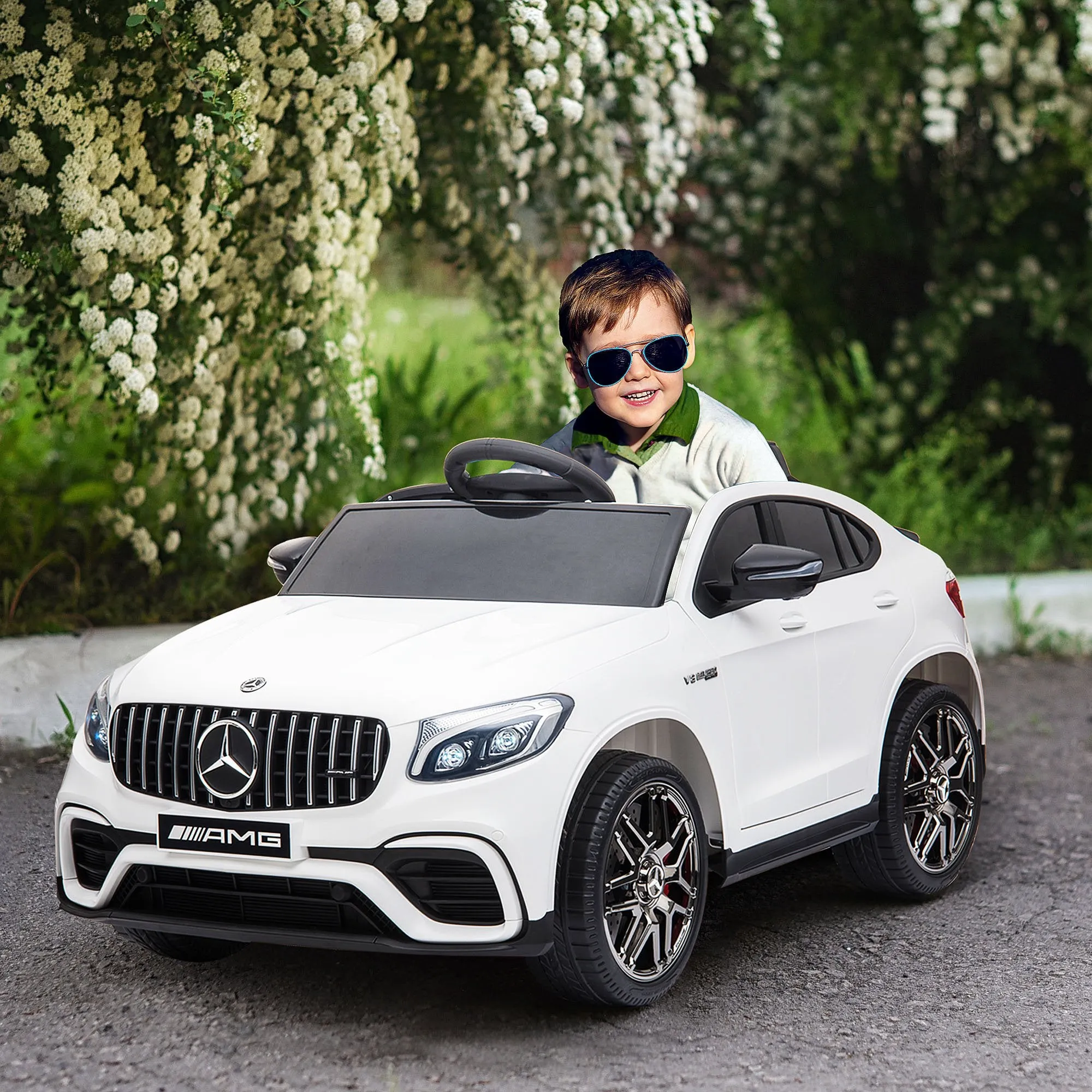 Electric Ride-On Car for Kids 3-5 Years Mercedes with Seat Belt and Remote Control, White - Image 2