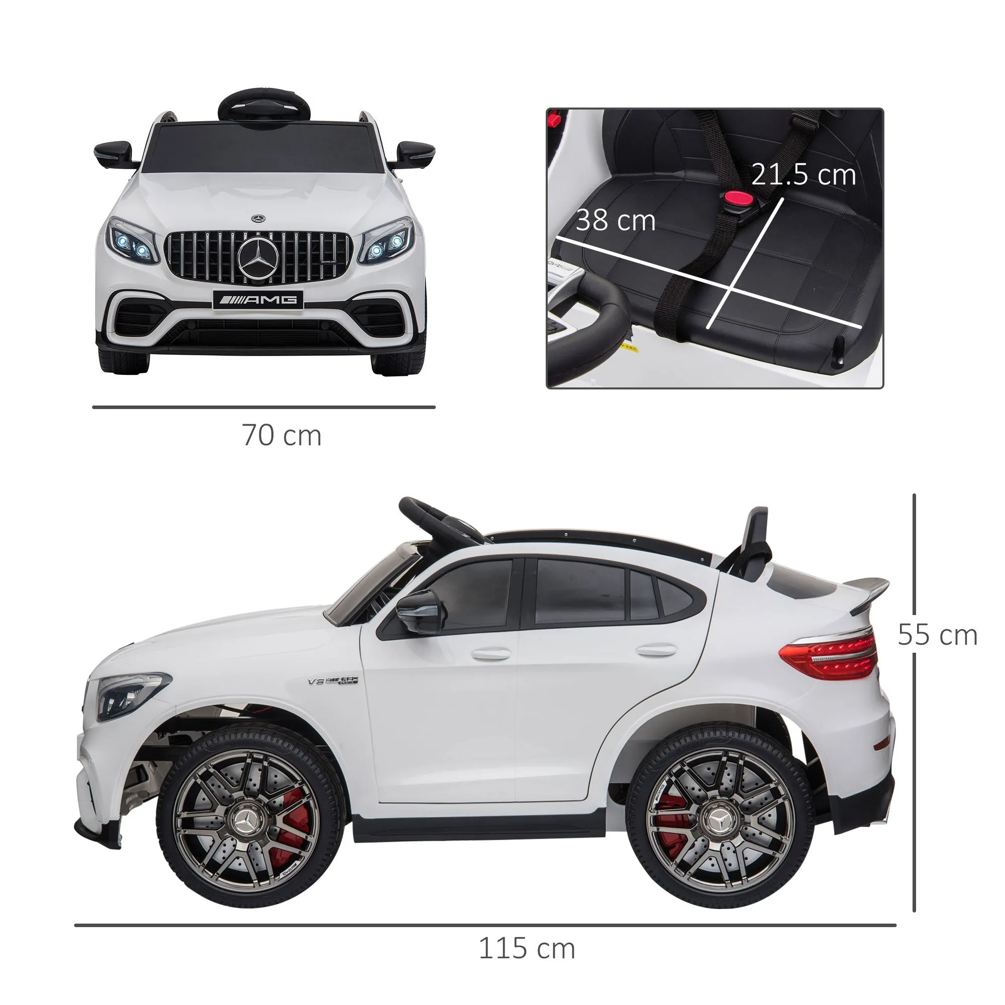 Electric Ride-On Car for Kids 3-5 Years Mercedes with Seat Belt and Remote Control, White - Image 3
