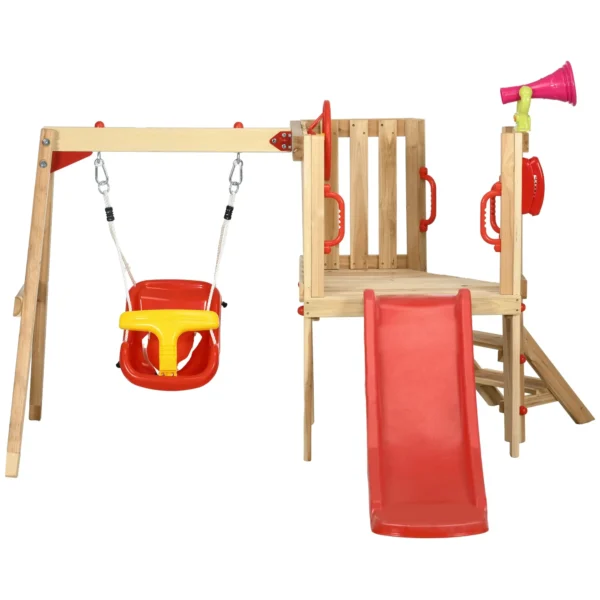 Garden Slide and Swing Set for Children Ages 18-48 Months, Made of Wood and Plastic, Red