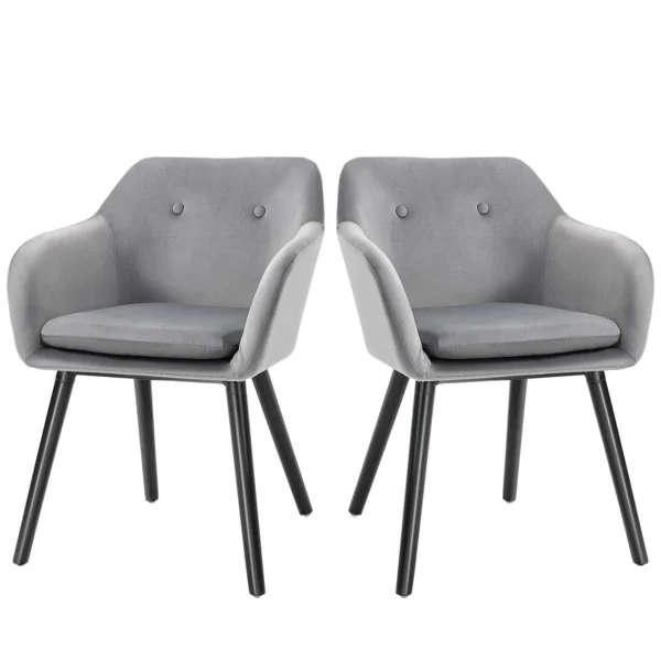 Set of 2 Dining Chairs with Armrests Padded and Velvet, 54x56x74cm, Grey