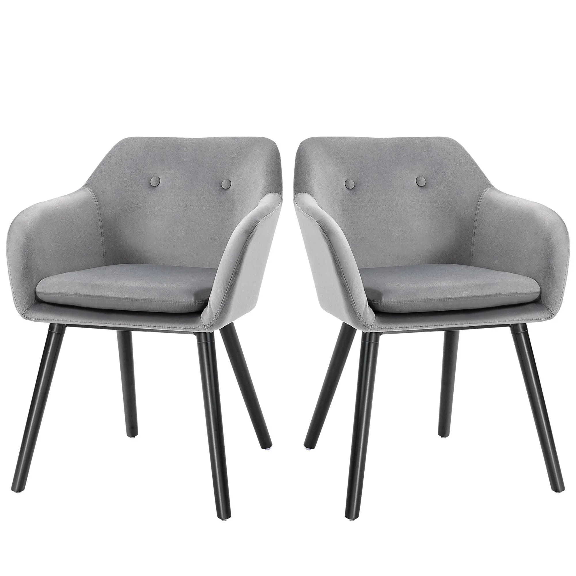 Set of 2 Dining Chairs with Armrests Padded and Velvet, 54x56x74cm, Grey