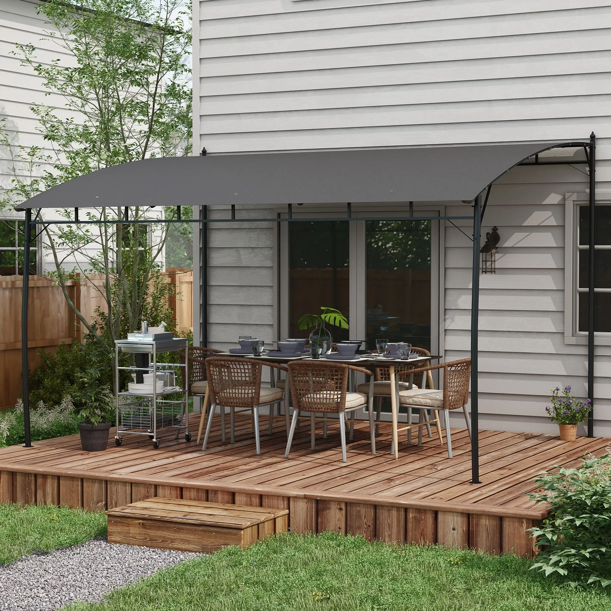 Pergola Gazebo with 12 Drainage Holes, Metal and Polyester, 400x296x200/262 cm, Dark Grey - Image 2