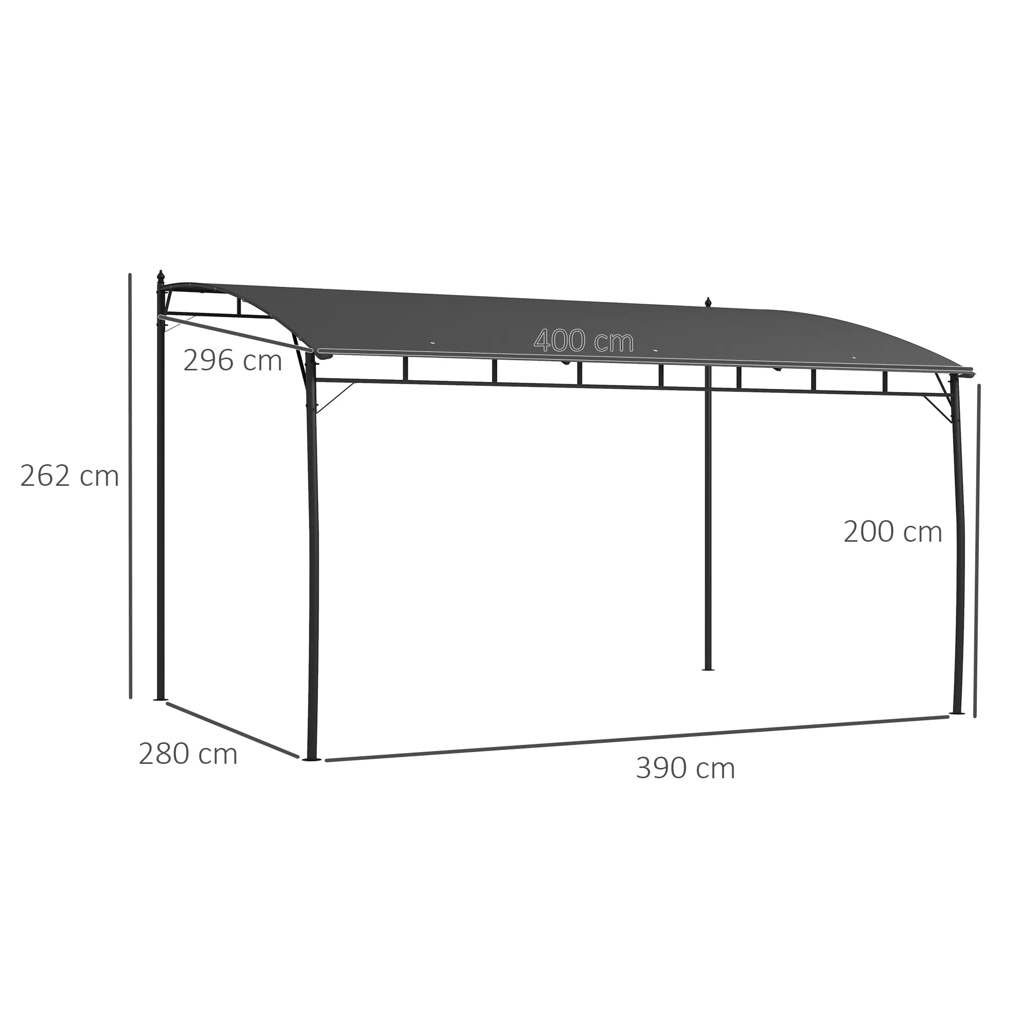 Pergola Gazebo with 12 Drainage Holes, Metal and Polyester, 400x296x200/262 cm, Dark Grey - Image 3