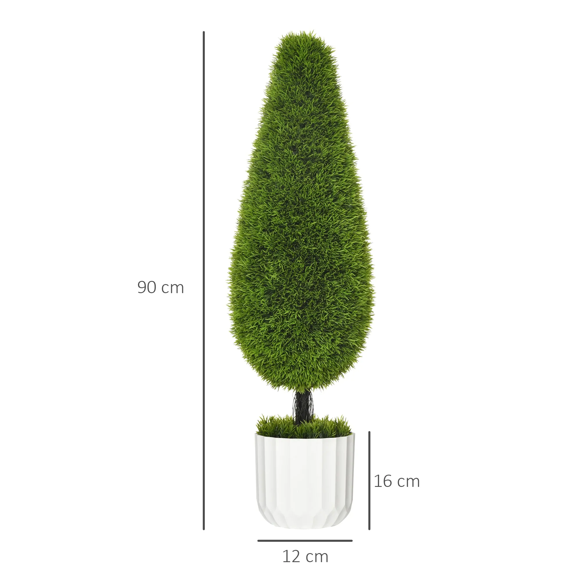 Set of 2 Artificial Cypress Plants with Ø12x16 cm Pots, Moss and Cement, in PE and Plastic, Green and White - Image 3