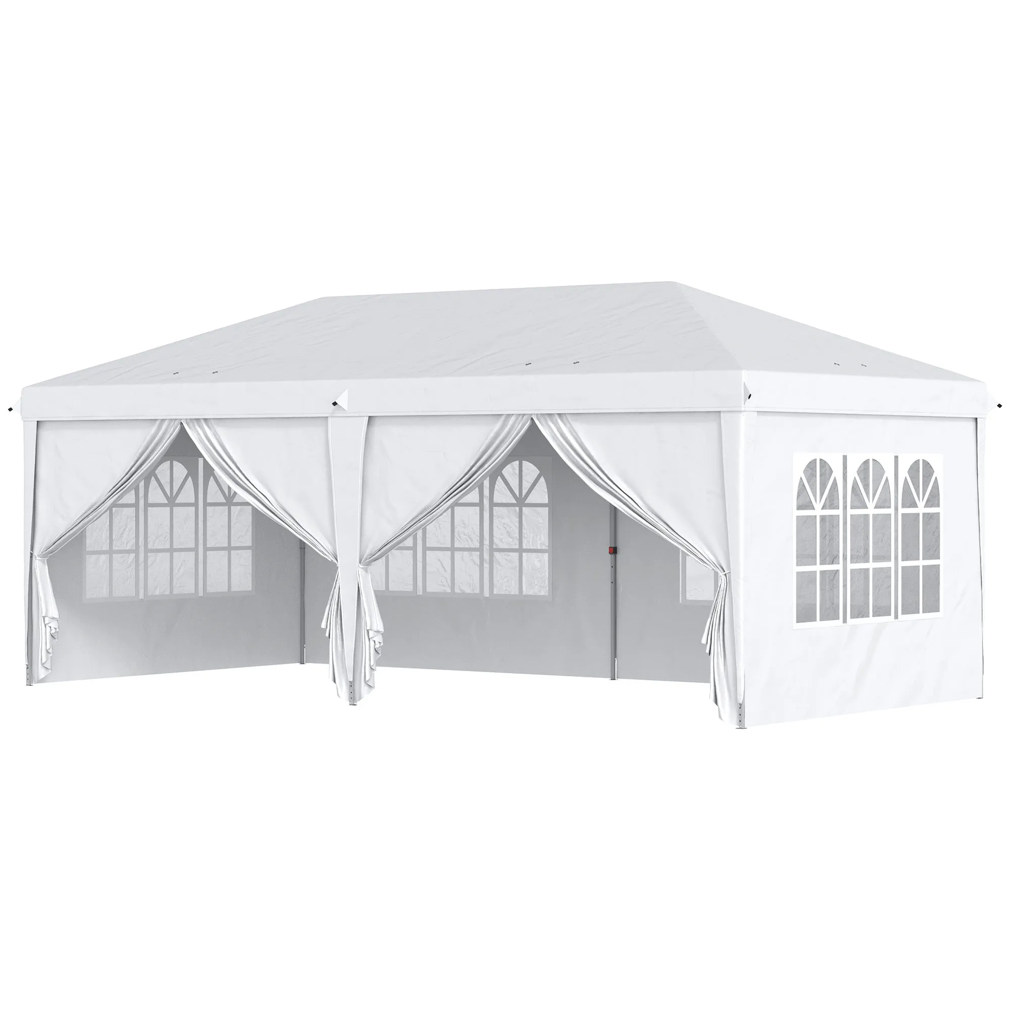 Gazebo 6x3 m Folding Garden Gazebo with 6 Walls in Steel and Oxford Fabric, Ropes and Pegs, White - Image 2