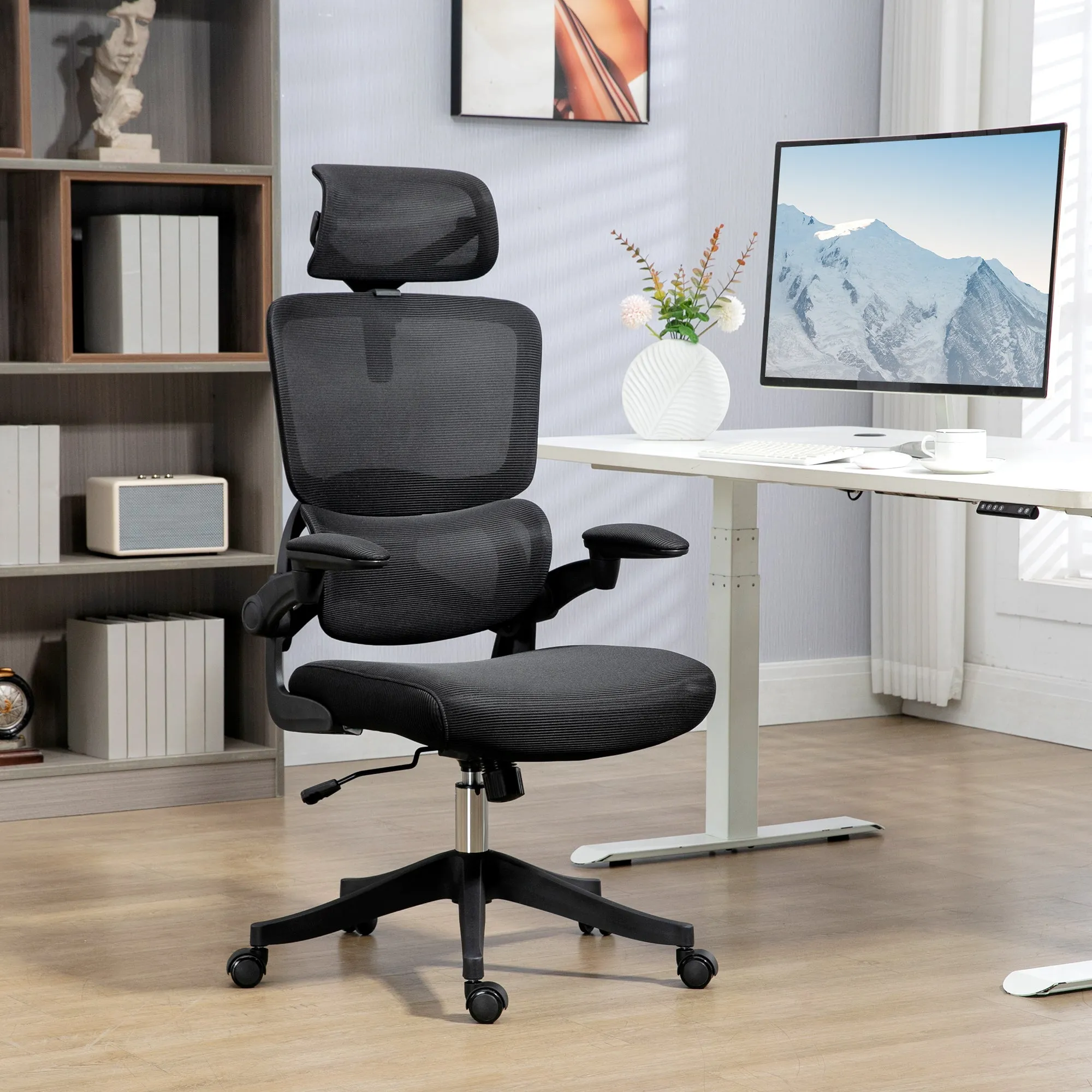 Height Adjustable Office Chair with Tilt and Lumbar Support, 62x58x120-133 cm, Black - Image 2