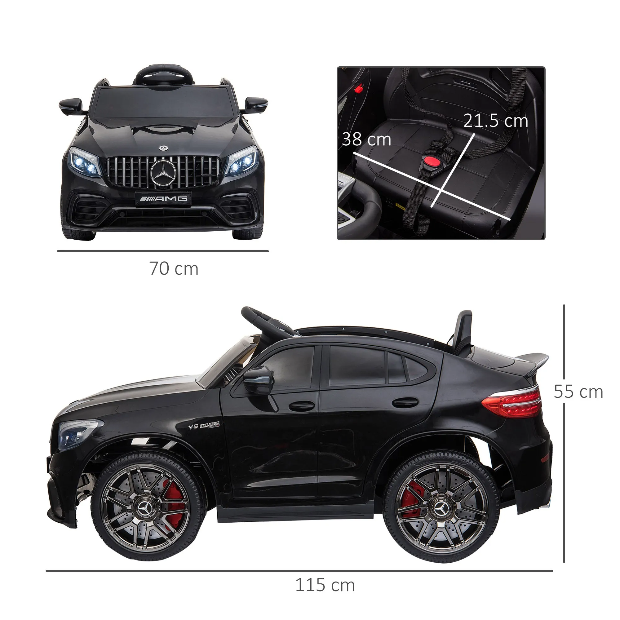 Electric Ride-On Car for Kids 3-5 Years Mercedes with Seat Belt and Remote Control, Black - Image 3