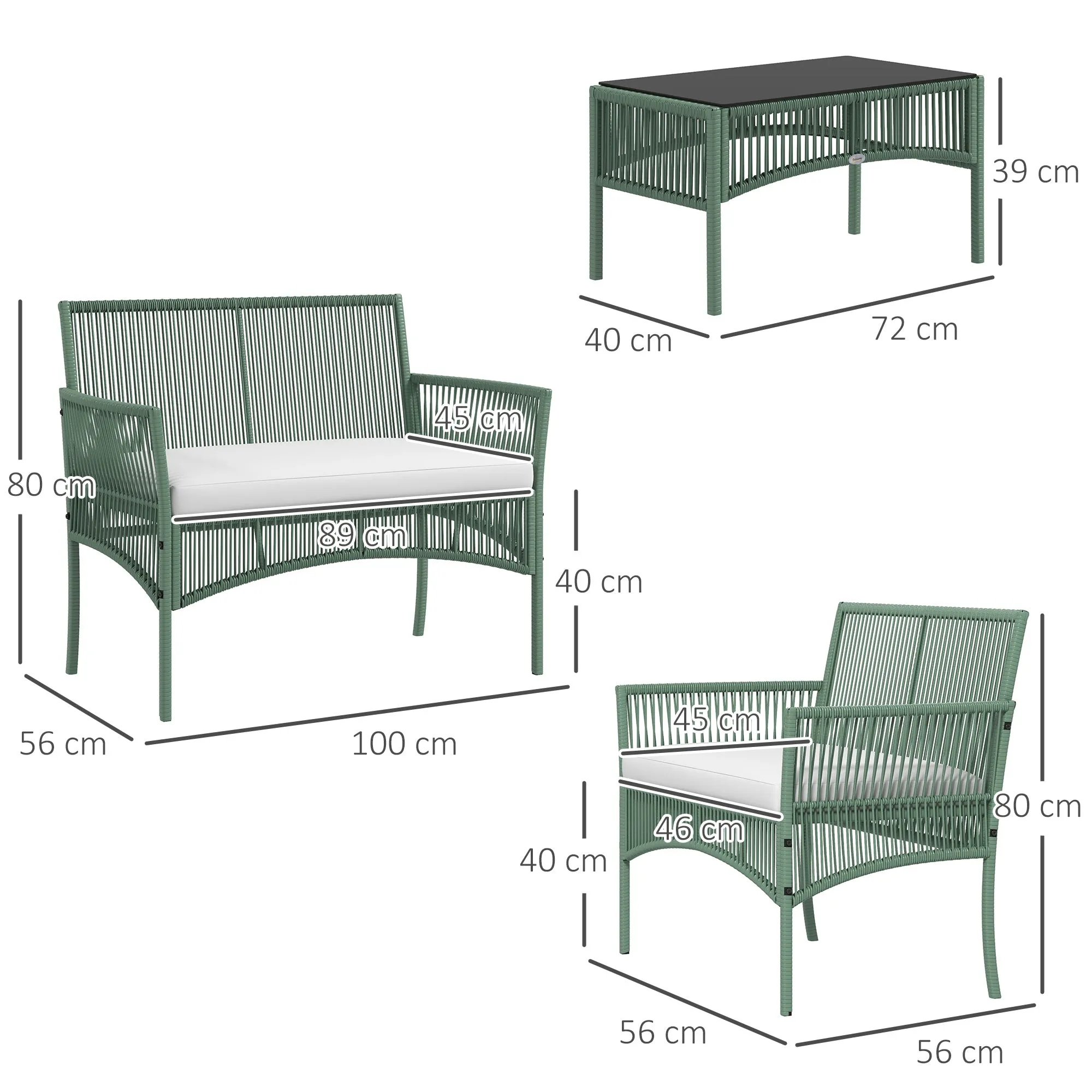 MYSTIKO | 4 Piece Rattan Garden Set with 2 Chairs, Sofa and Coffee Table, Green - Image 3