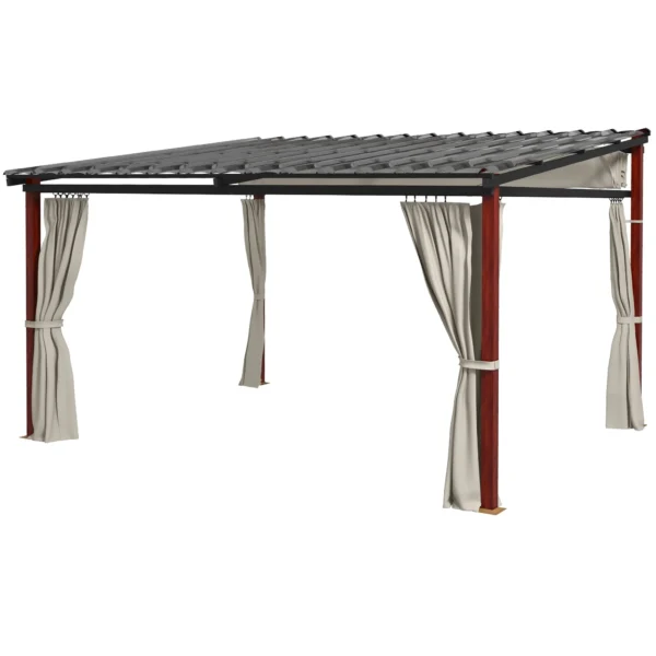 Pergola with Side Awnings and Retractable Roof in PC, in Aluminum and Metal, 345x300x215-255 cm, Cream