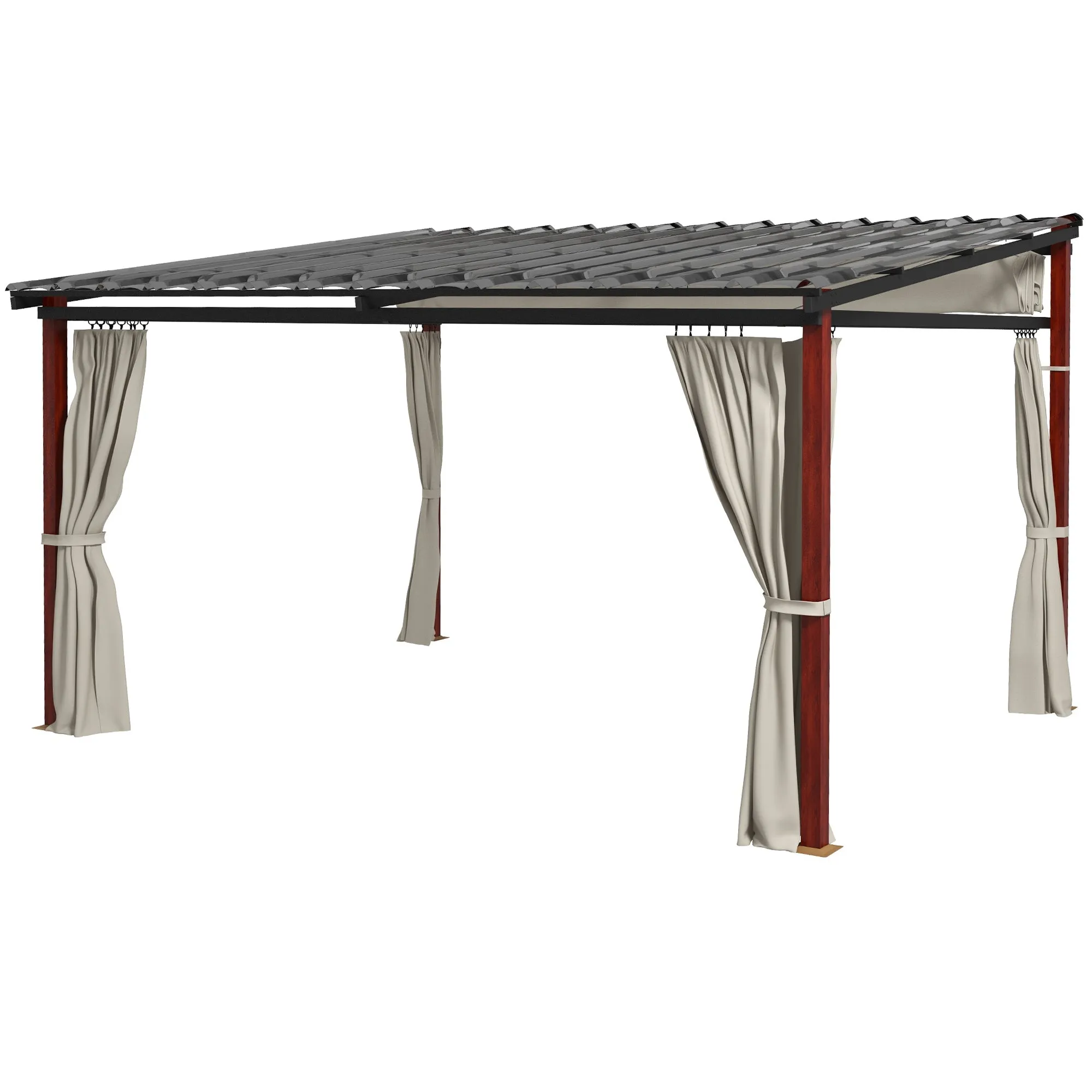 Pergola with Side Awnings and Retractable Roof in PC, in Aluminum and Metal, 345x300x215-255 cm, Cream