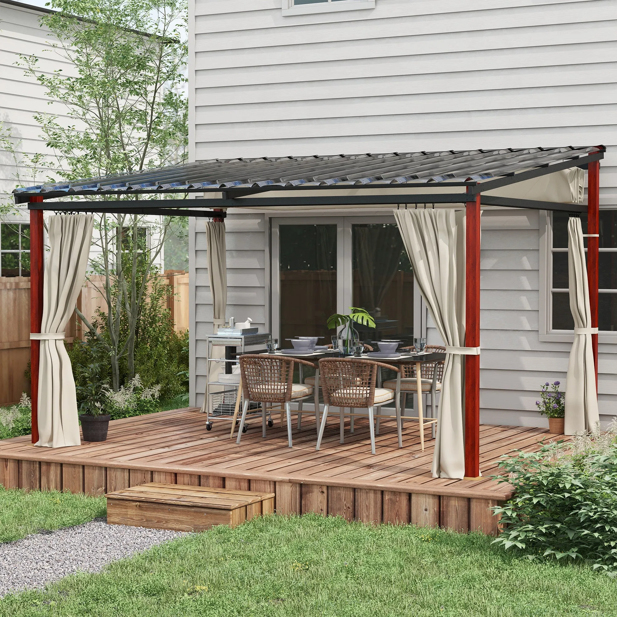 Pergola with Side Awnings and Retractable Roof in PC, in Aluminum and Metal, 345x300x215-255 cm, Cream - Image 2