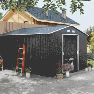 Garden Shed with 2 Sliding Doors and 4 Air Vents, Steel, 322x277x192 cm, Grey
