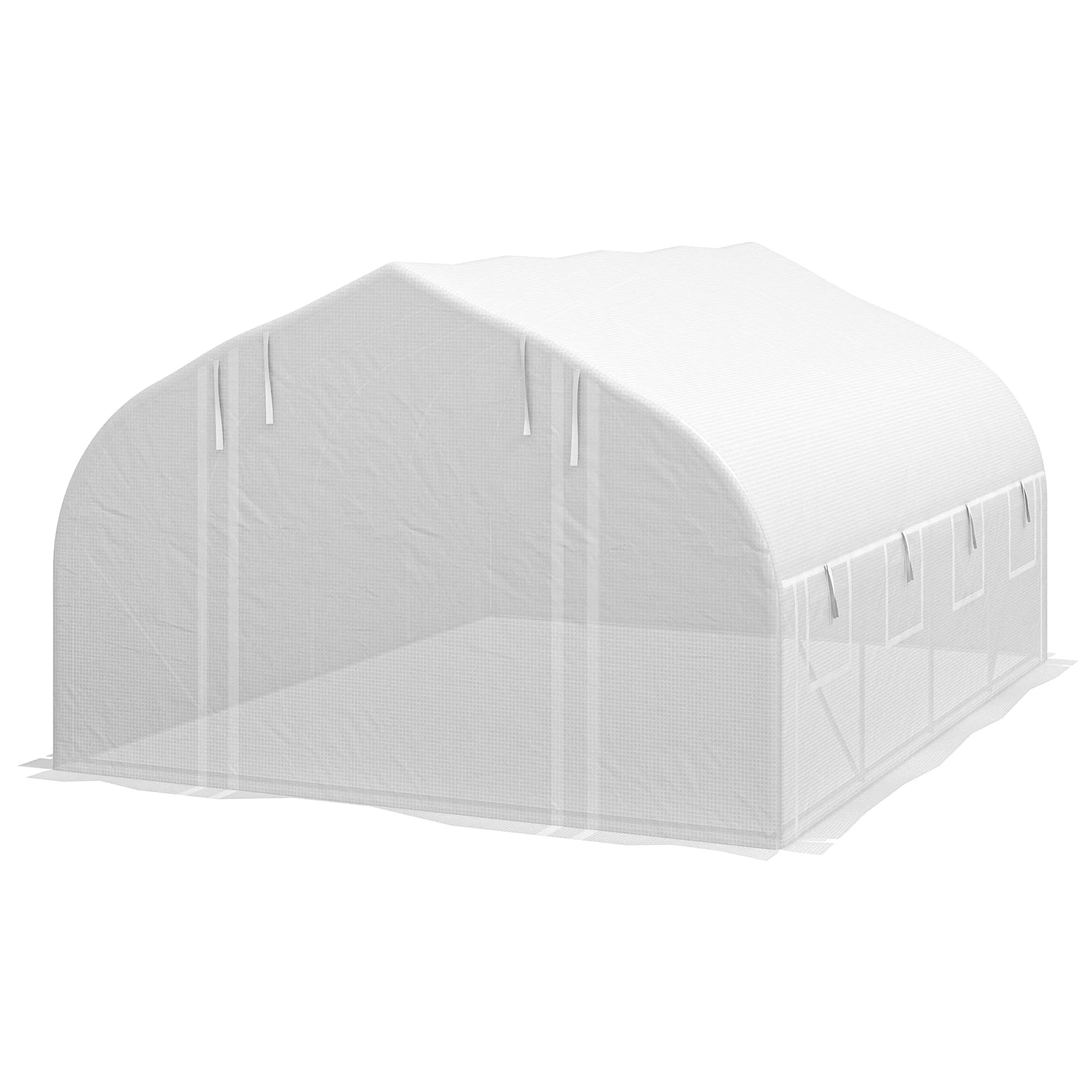 4x3m Tunnel Garden Greenhouse with PE Cover, Door and 8 Roller Windows, White