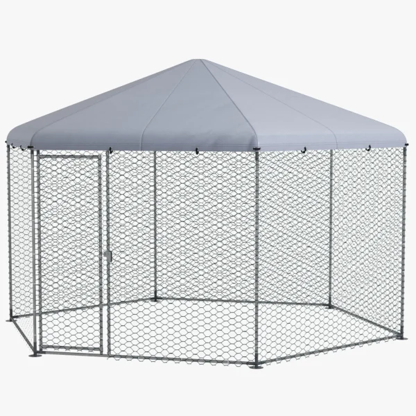 Chicken Run with Roof and Lockable Steel Door for 10-15 Animals, 4x3.5x2.6m