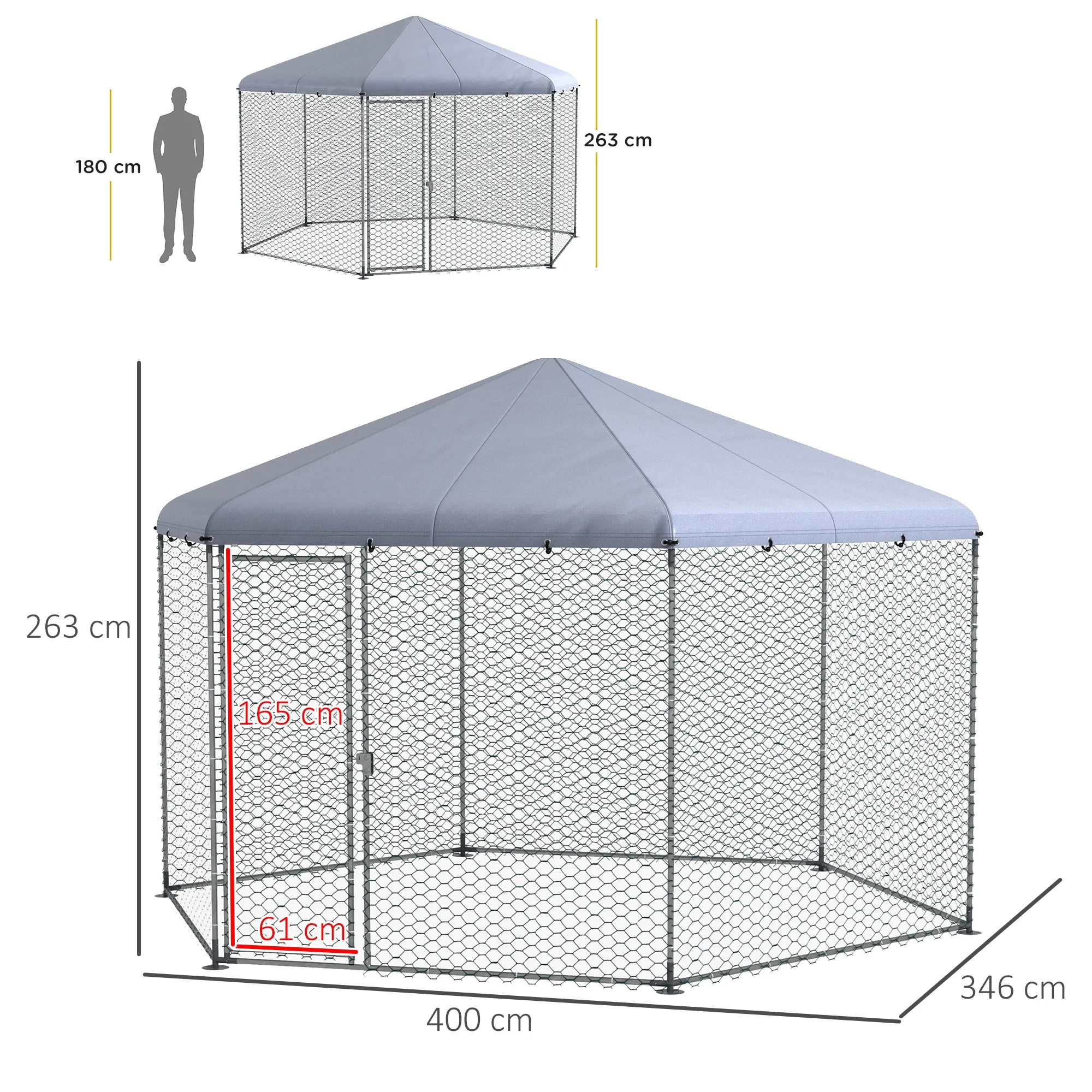 Chicken Run with Roof and Lockable Steel Door for 10-15 Animals, 4x3.5x2.6m - Image 3