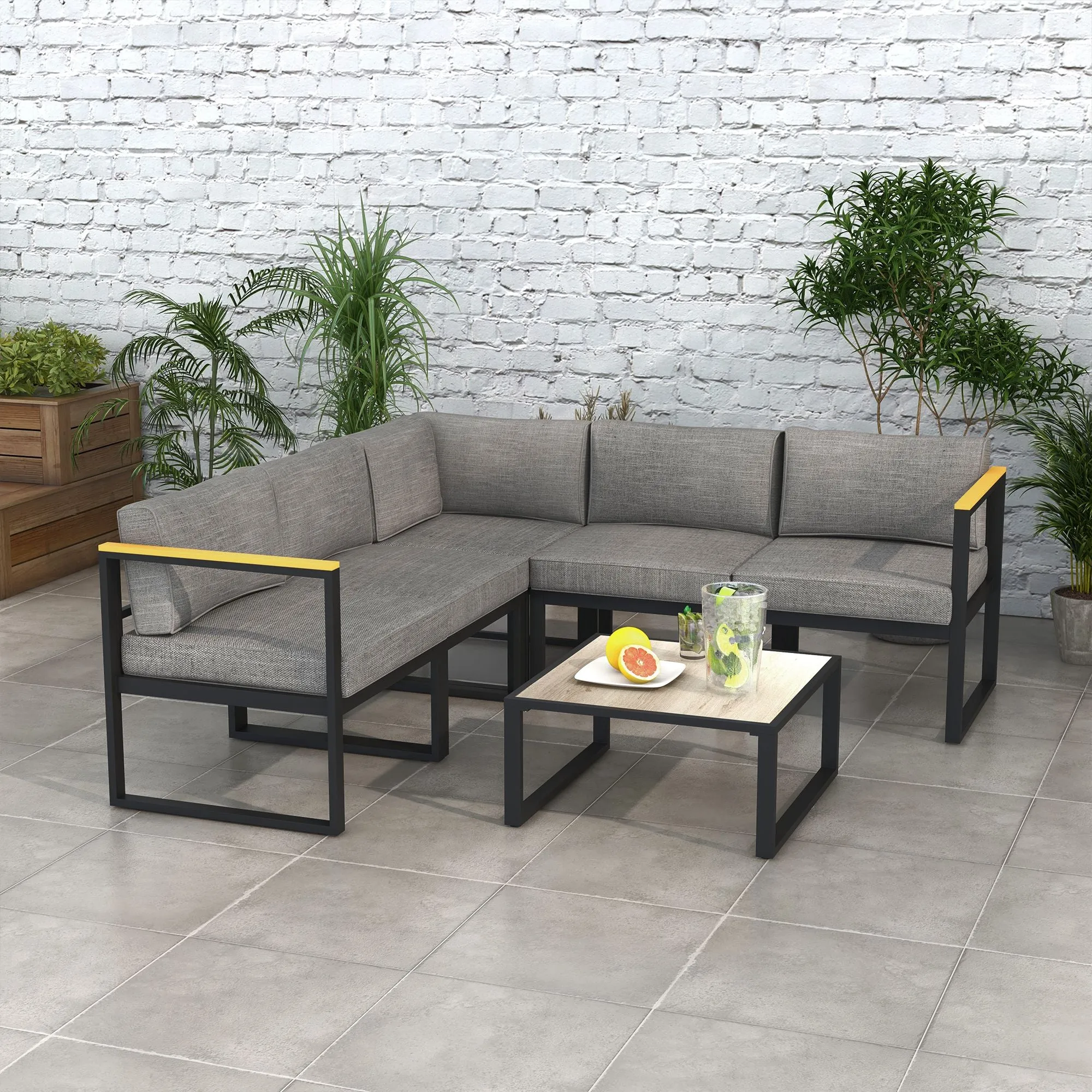 Lounge Set with Sofa and Coffee Table in Aluminum with Padded Cushions, Grey - Image 2